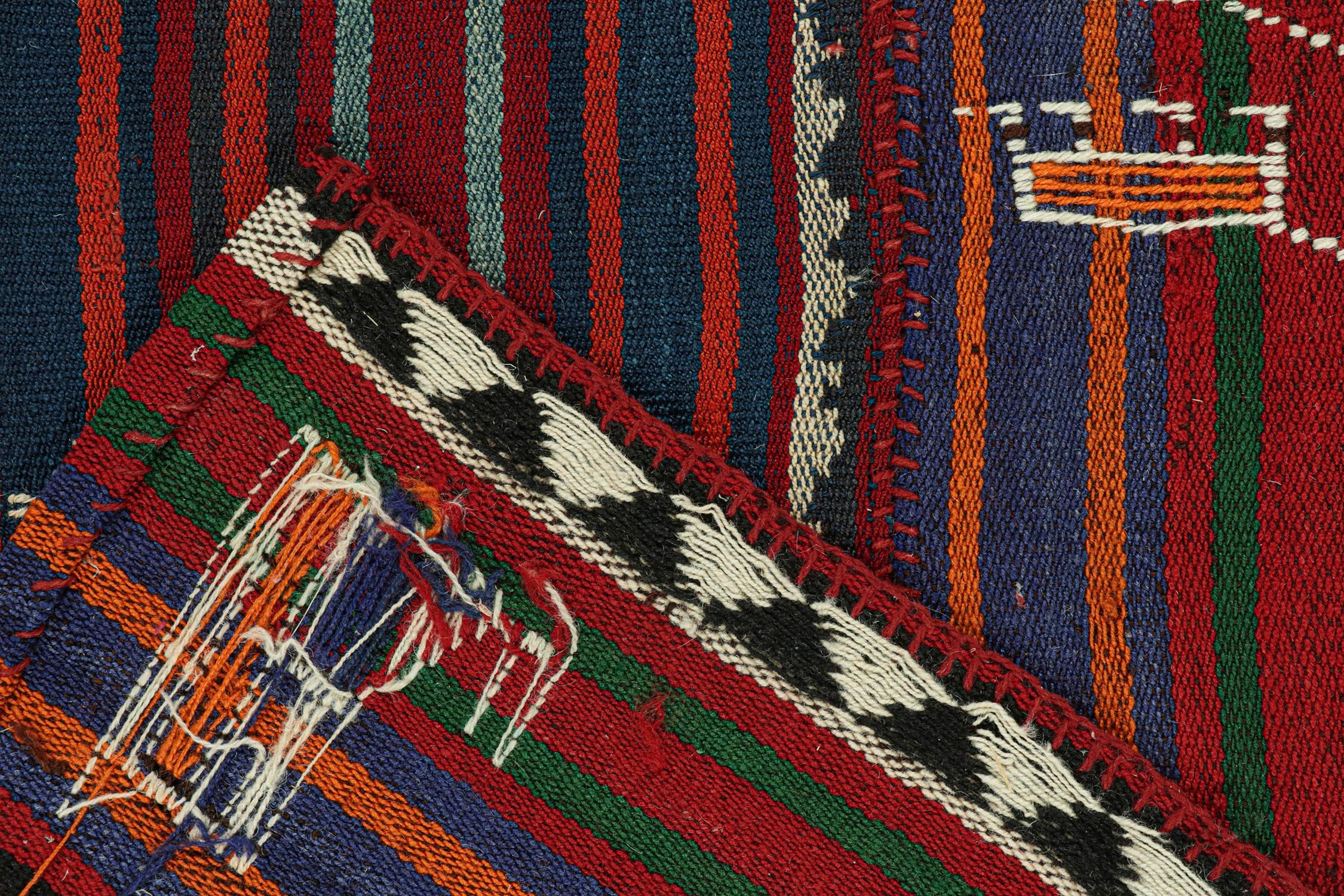 Wool Vintage Shahsavan Persian Kilim rug in Red and Blue Patterns by Rug & Kilim For Sale