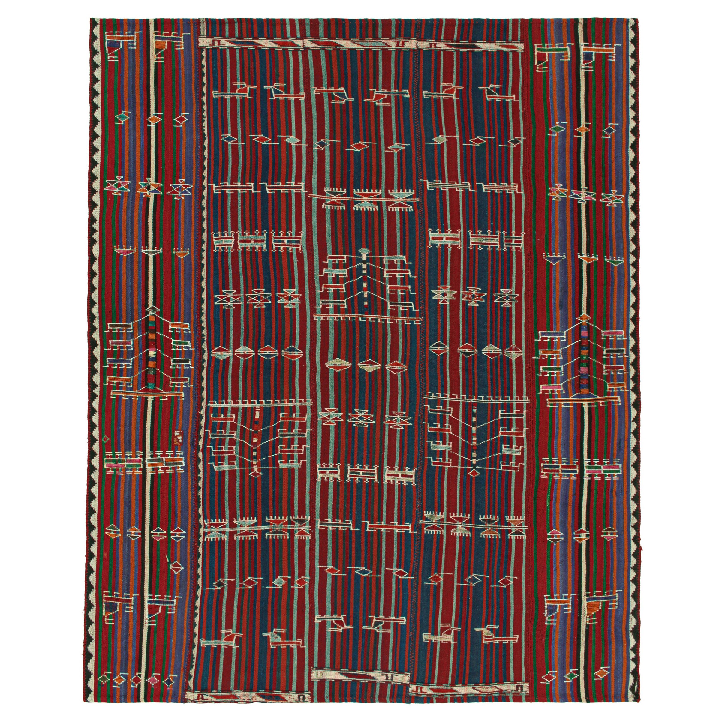 Shahsavan Persischer Kelim-Teppich in Rot und Blau mit roten und blauen Mustern von Rug & Kilim im Angebot