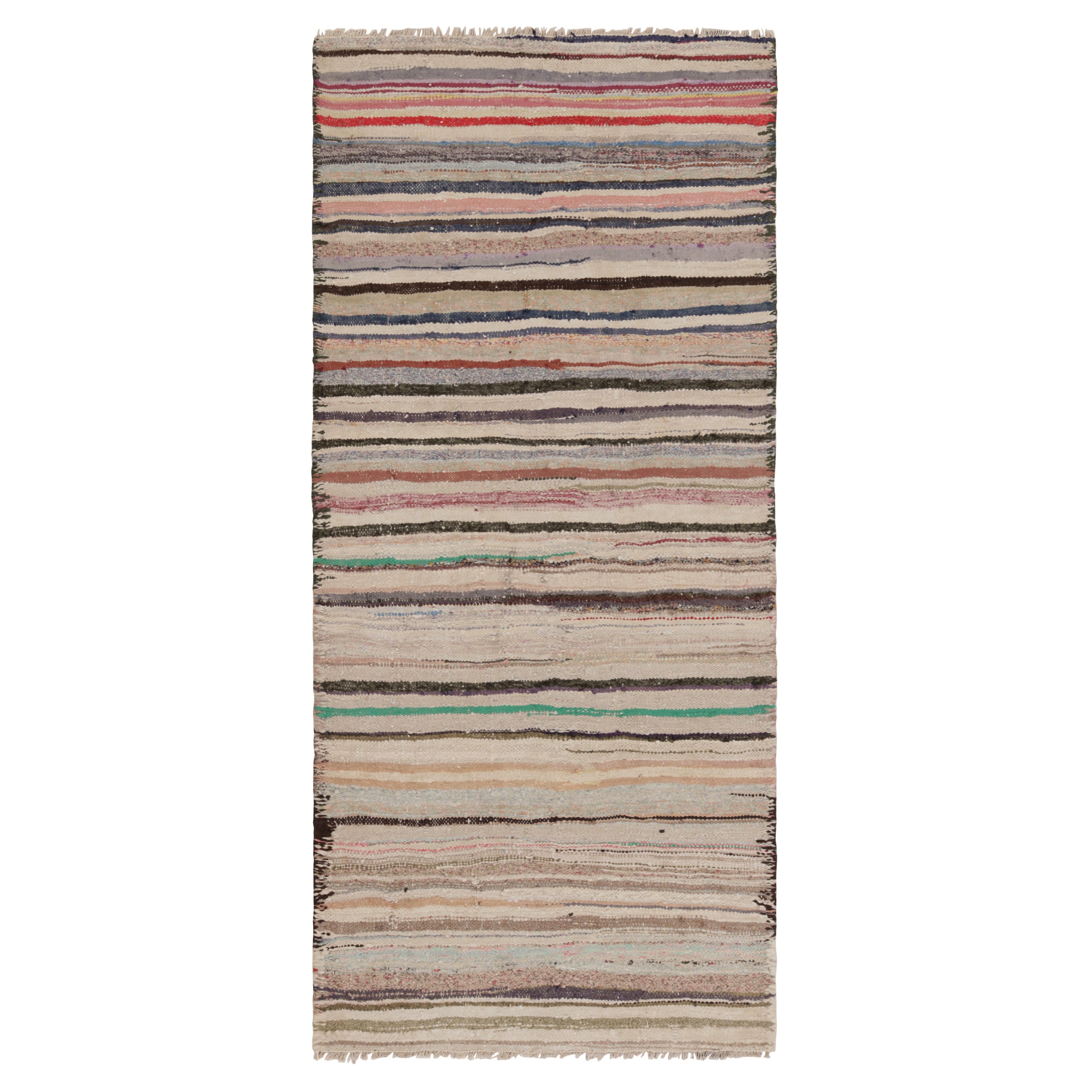 Tappeto vintage Shahsavan Persian Kilim Runner, strisce policrome - Rug & Kilim