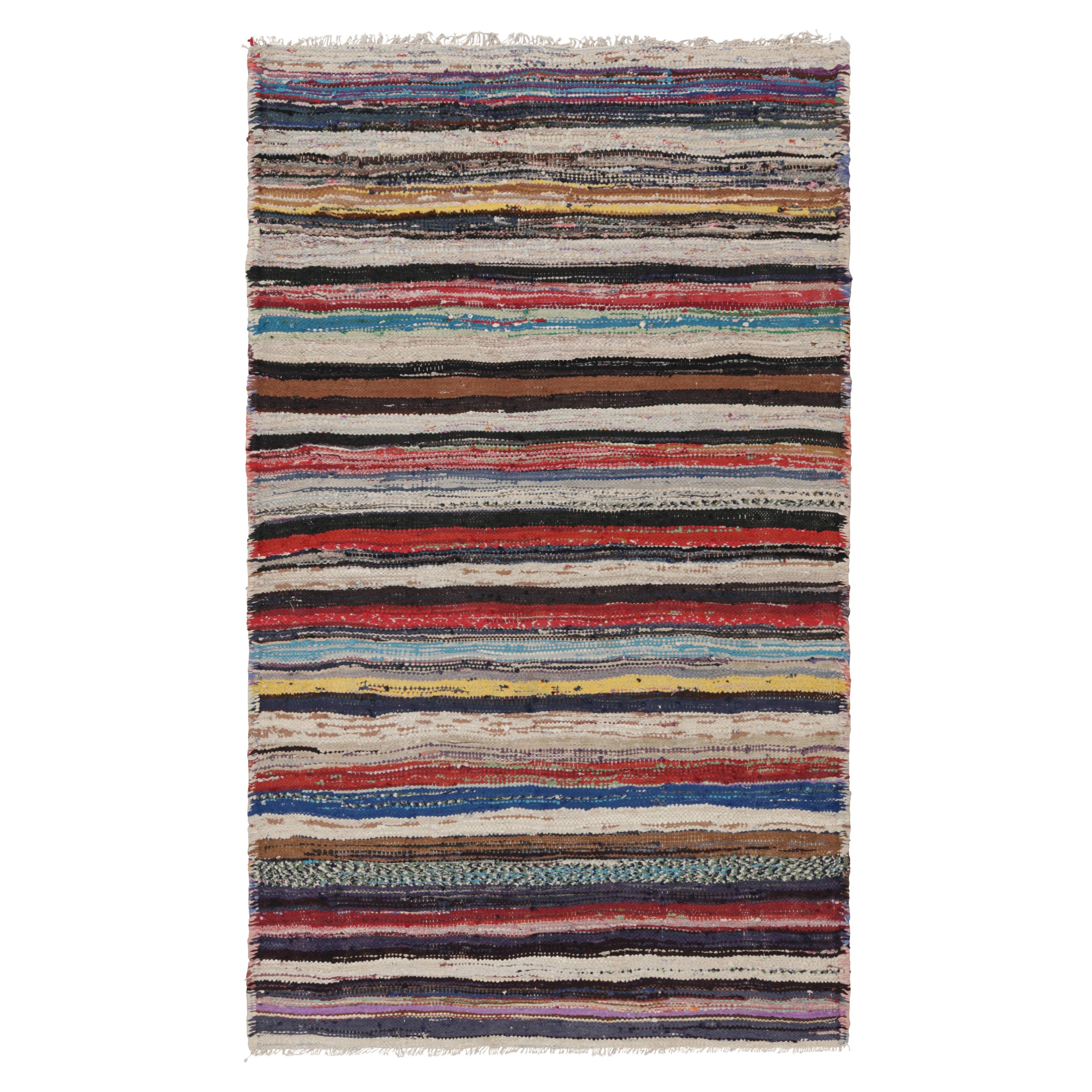 Vintage Shahsavan Persian Kilim Runner with Polychromatic Stripes - Rug & Kilim