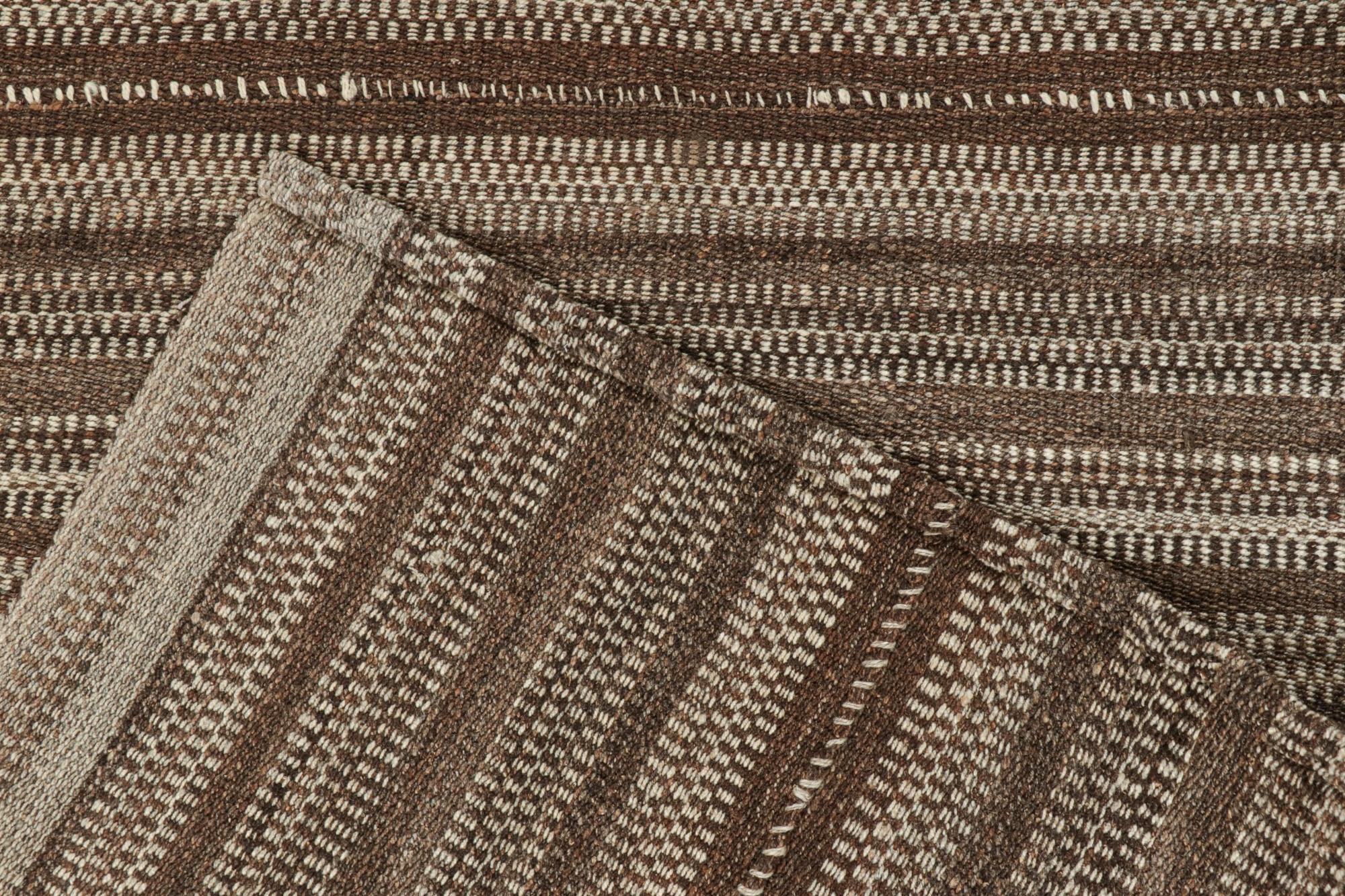 Wool Vintage Shahsavan Persian Kilim with Beige-Brown Stripes For Sale