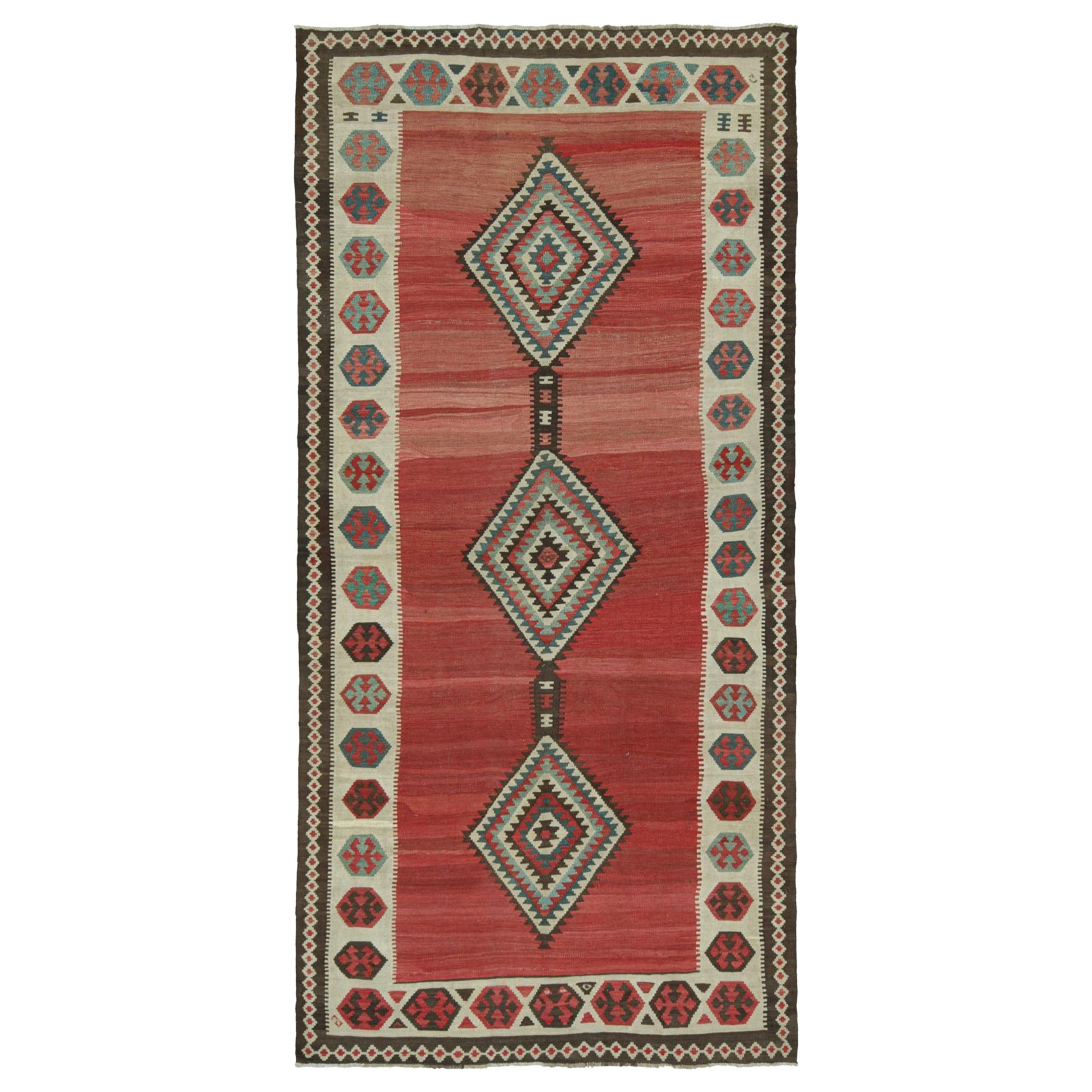 Kilim persiano vintage Shahsavan con campo rosso e medaglioni