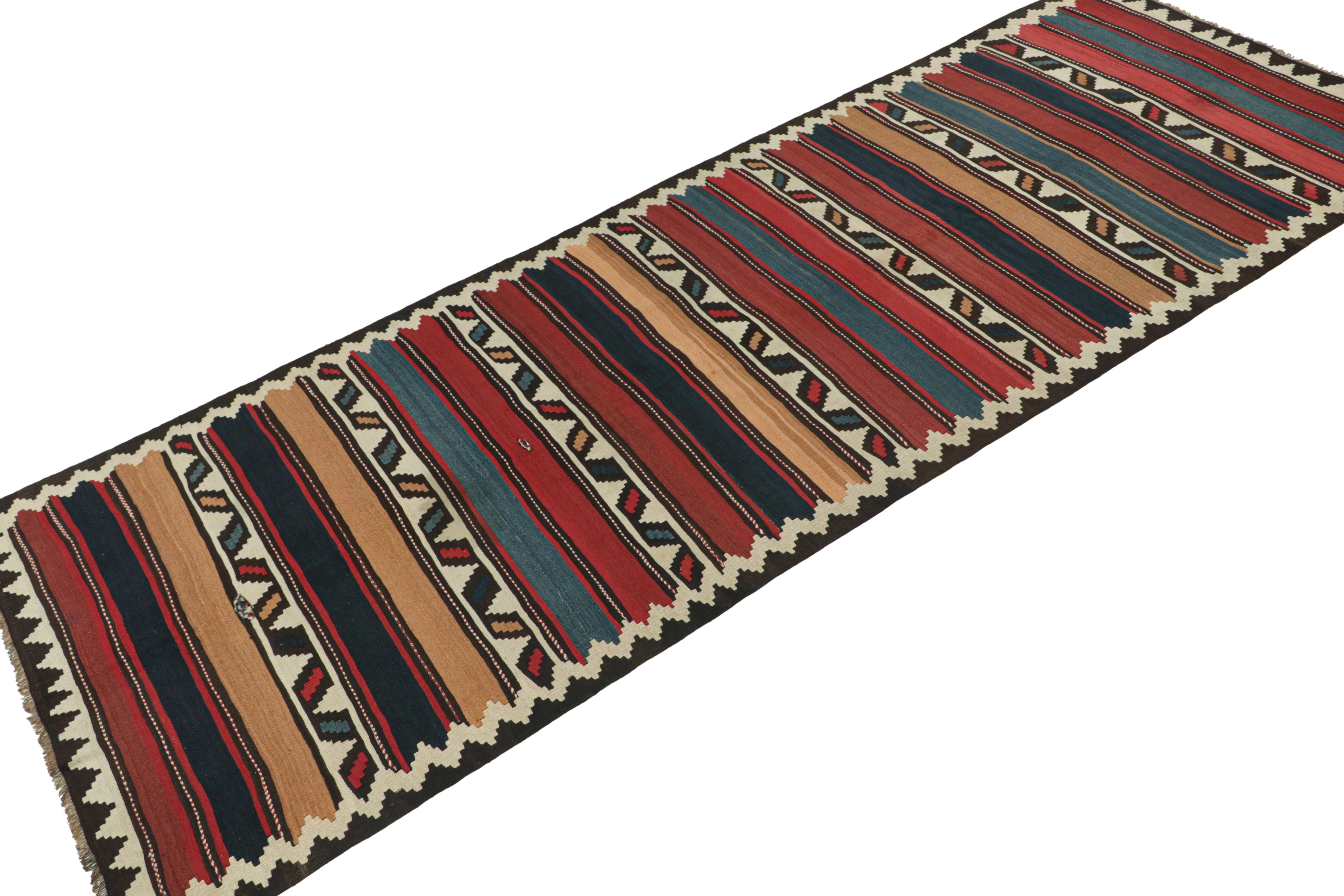 Tribal Vintage Shahsavan Persian Kilim with Stripes & Geometric Patterns For Sale