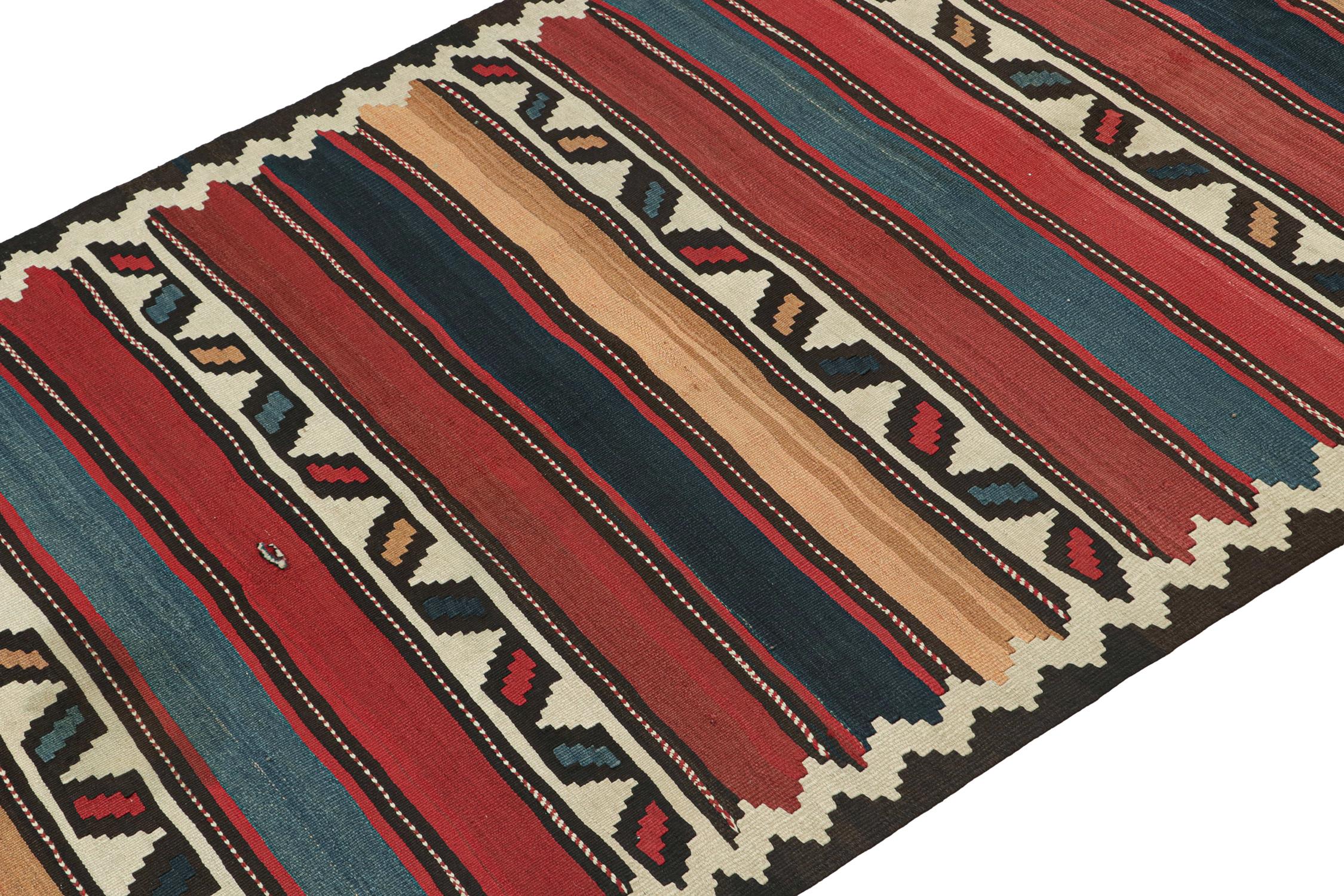 Hand-Knotted Vintage Shahsavan Persian Kilim with Stripes & Geometric Patterns For Sale