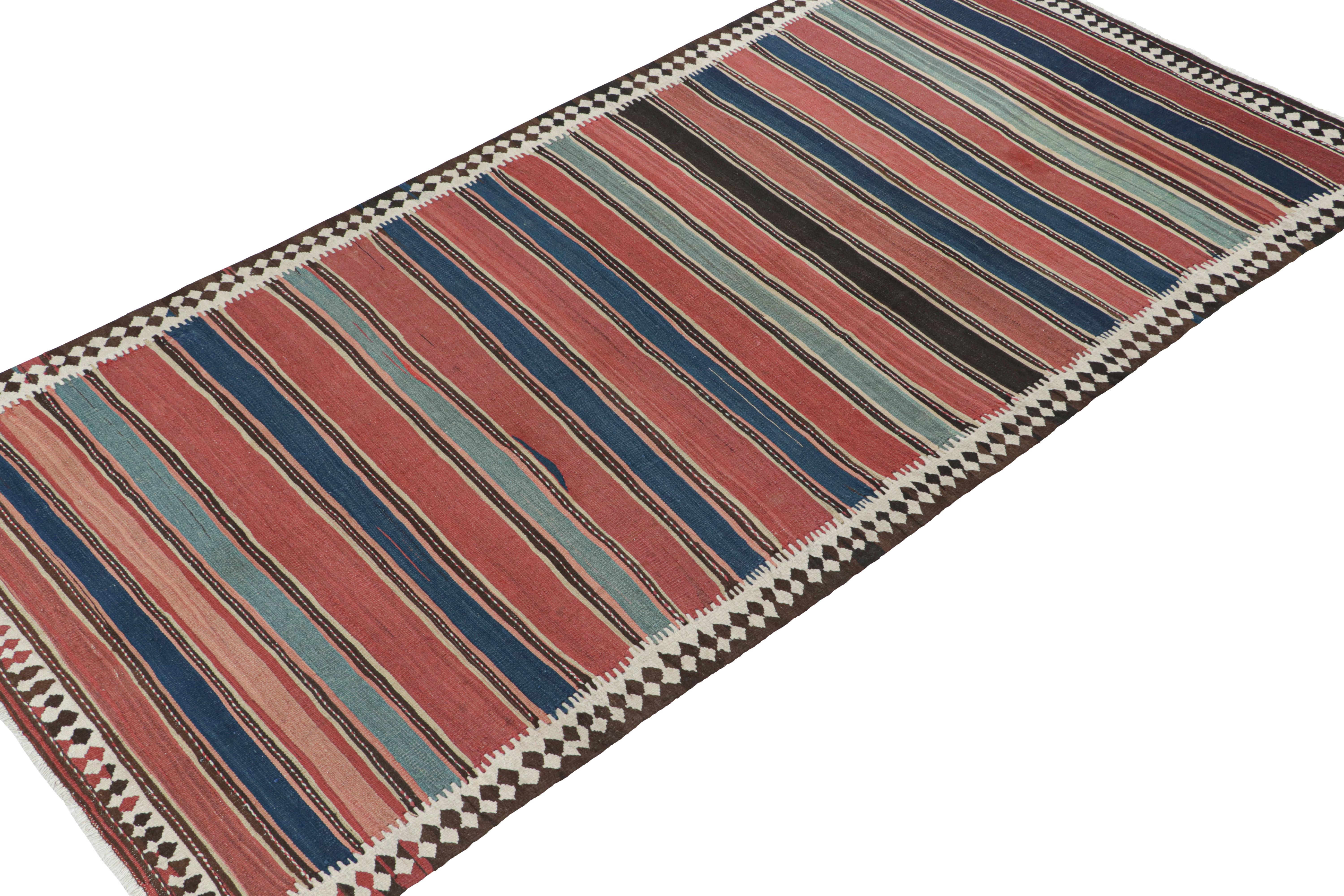 Tribal Vintage Shahsavan Persian Kilimin Red, Brown and Blue Stripes by Rug & Kilim For Sale