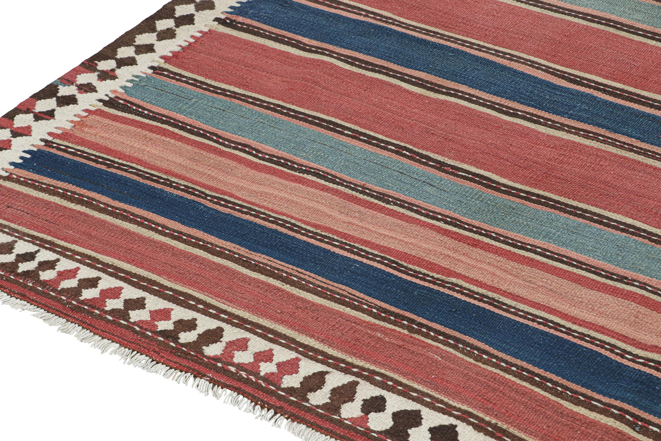 Vintage Shahsavan Persian Kilimin Red, Brown and Blue Stripes by Rug & Kilim In Good Condition For Sale In Long Island City, NY