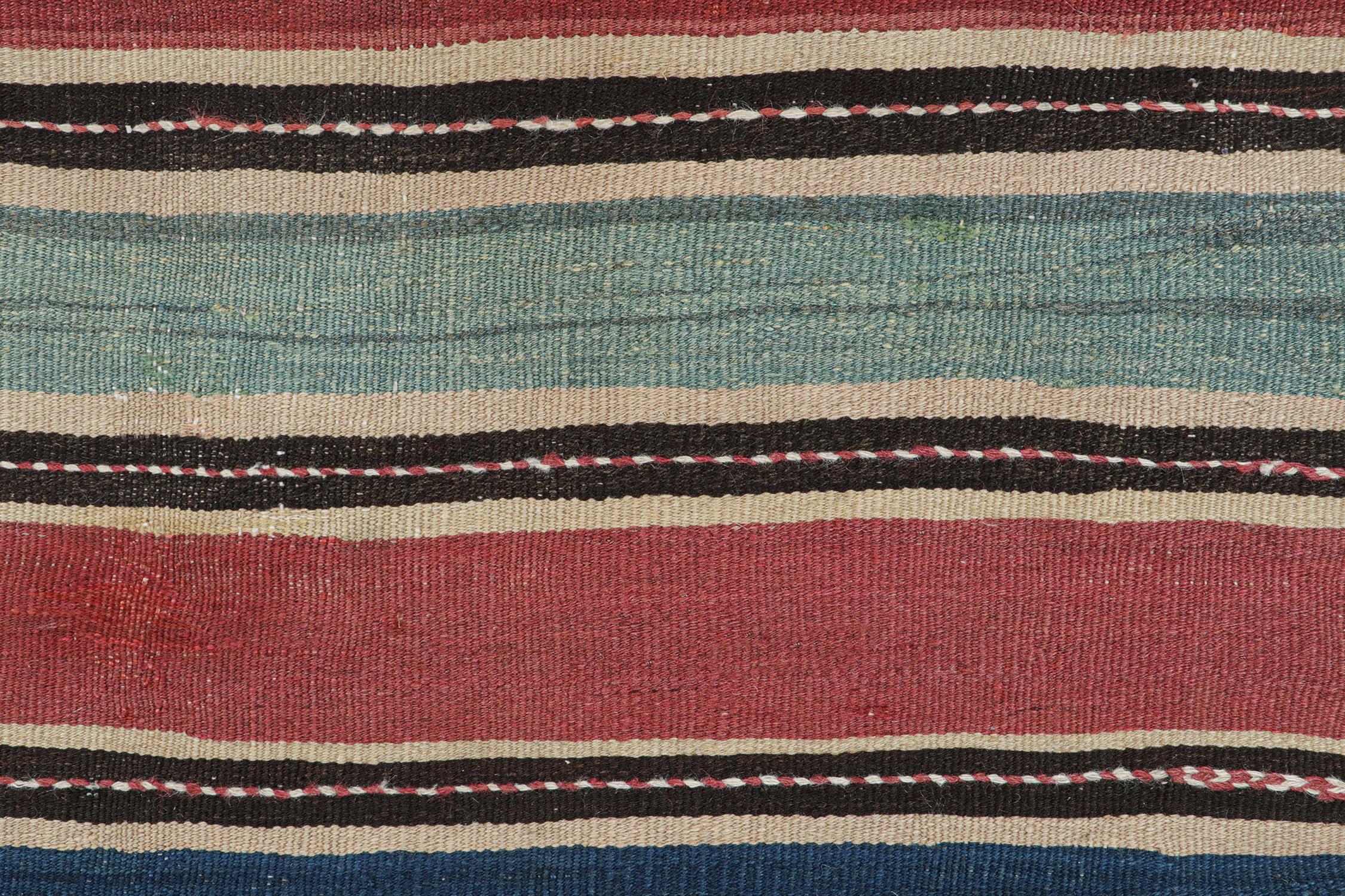 Mid-20th Century Vintage Shahsavan Persian Kilimin Red, Brown and Blue Stripes by Rug & Kilim For Sale