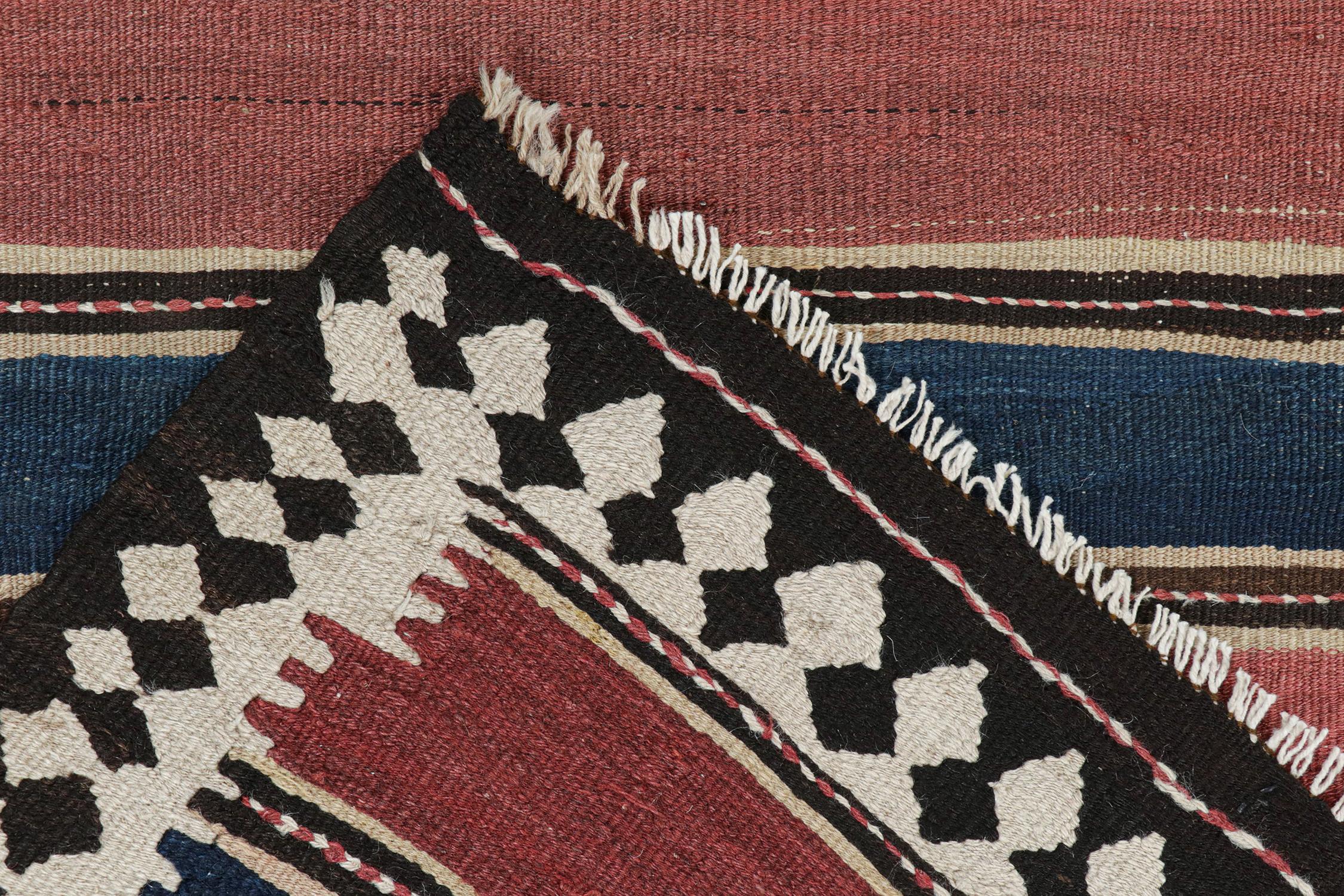 Wool Vintage Shahsavan Persian Kilimin Red, Brown and Blue Stripes by Rug & Kilim For Sale
