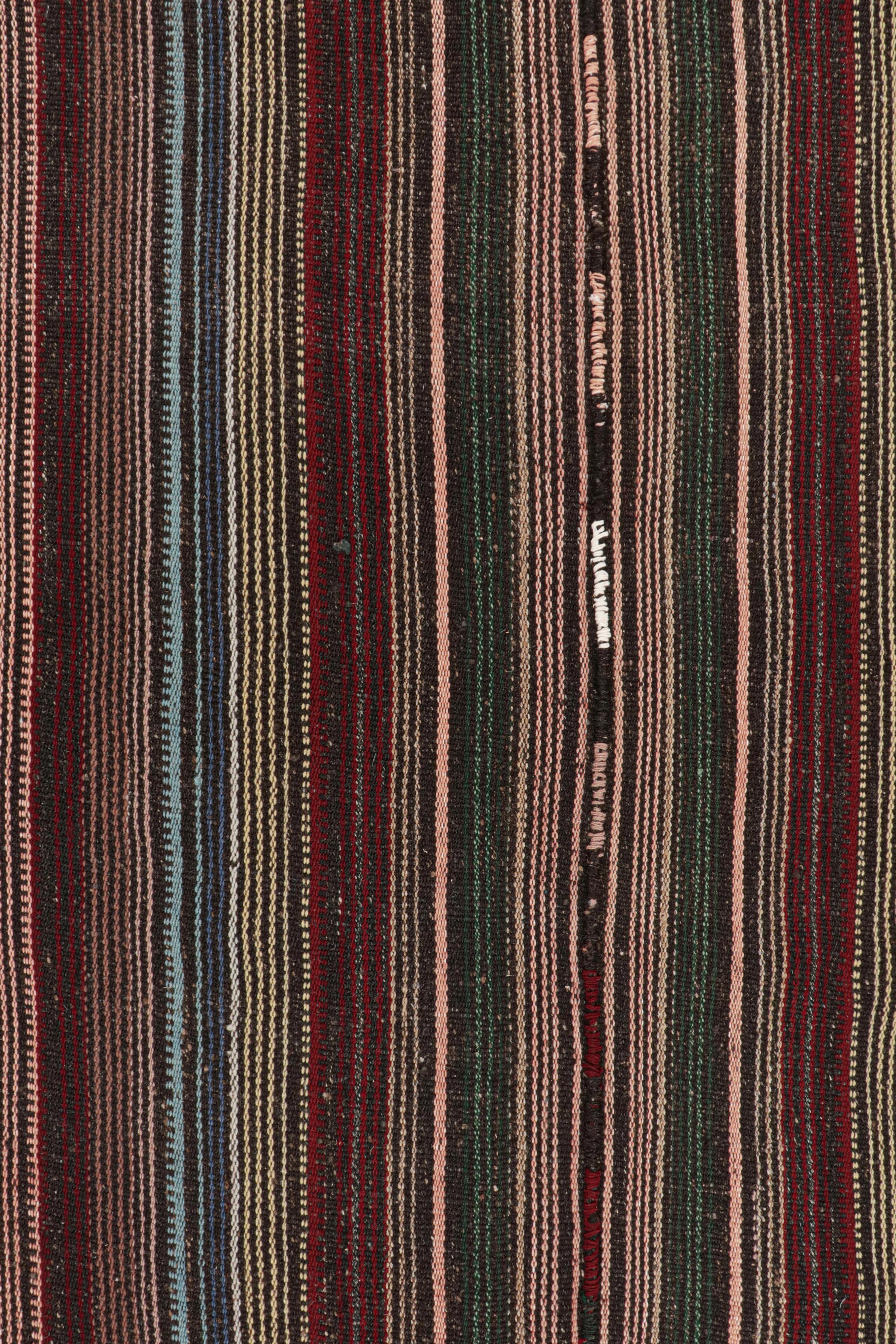 Tribal Vintage Shahsavan Persian Palas Kilim in Red, Pink, Blue Stripes by Rug & Killm For Sale