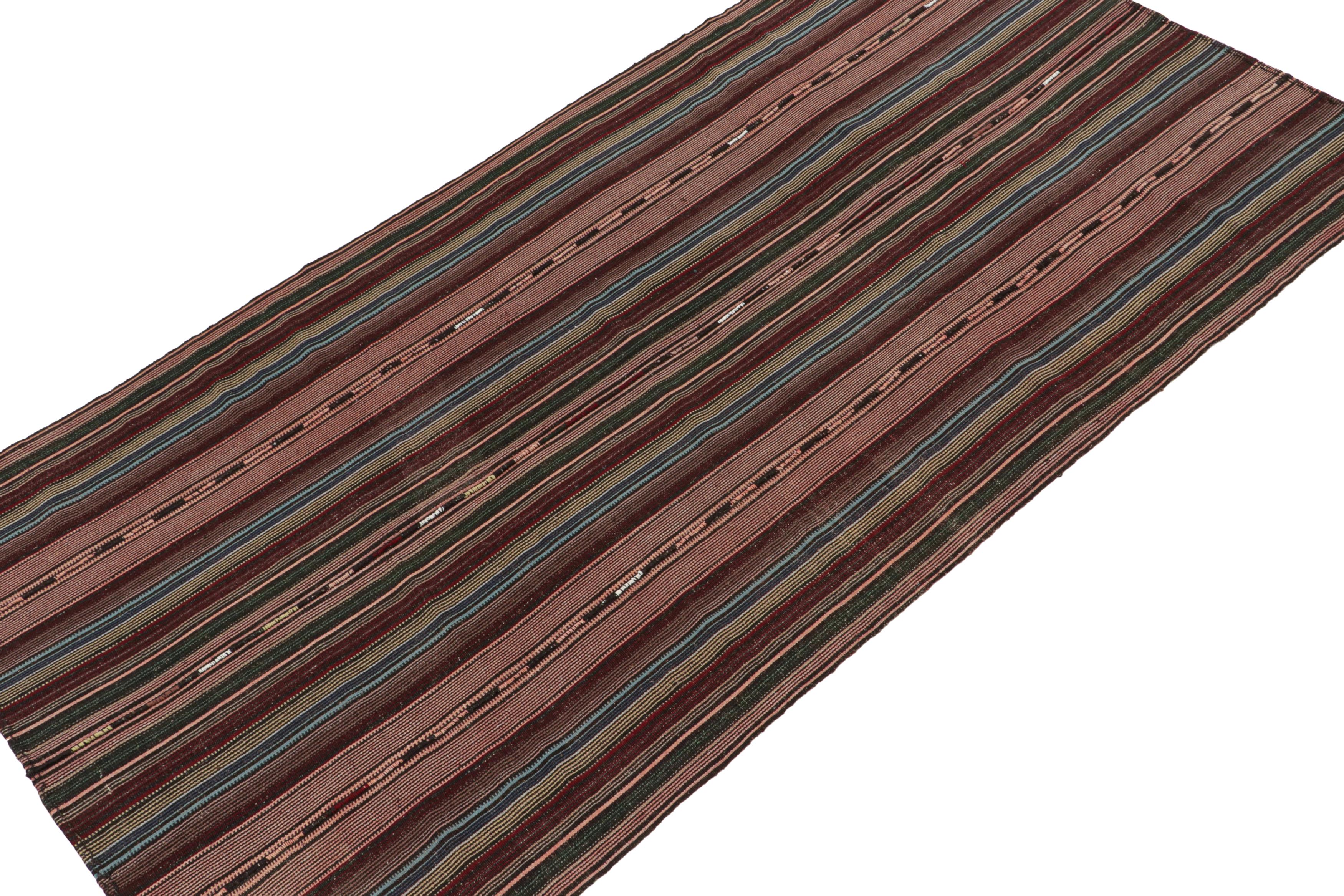 Hand-Woven Vintage Shahsavan Persian Palas Kilim in Red, Pink, Blue Stripes by Rug & Killm For Sale