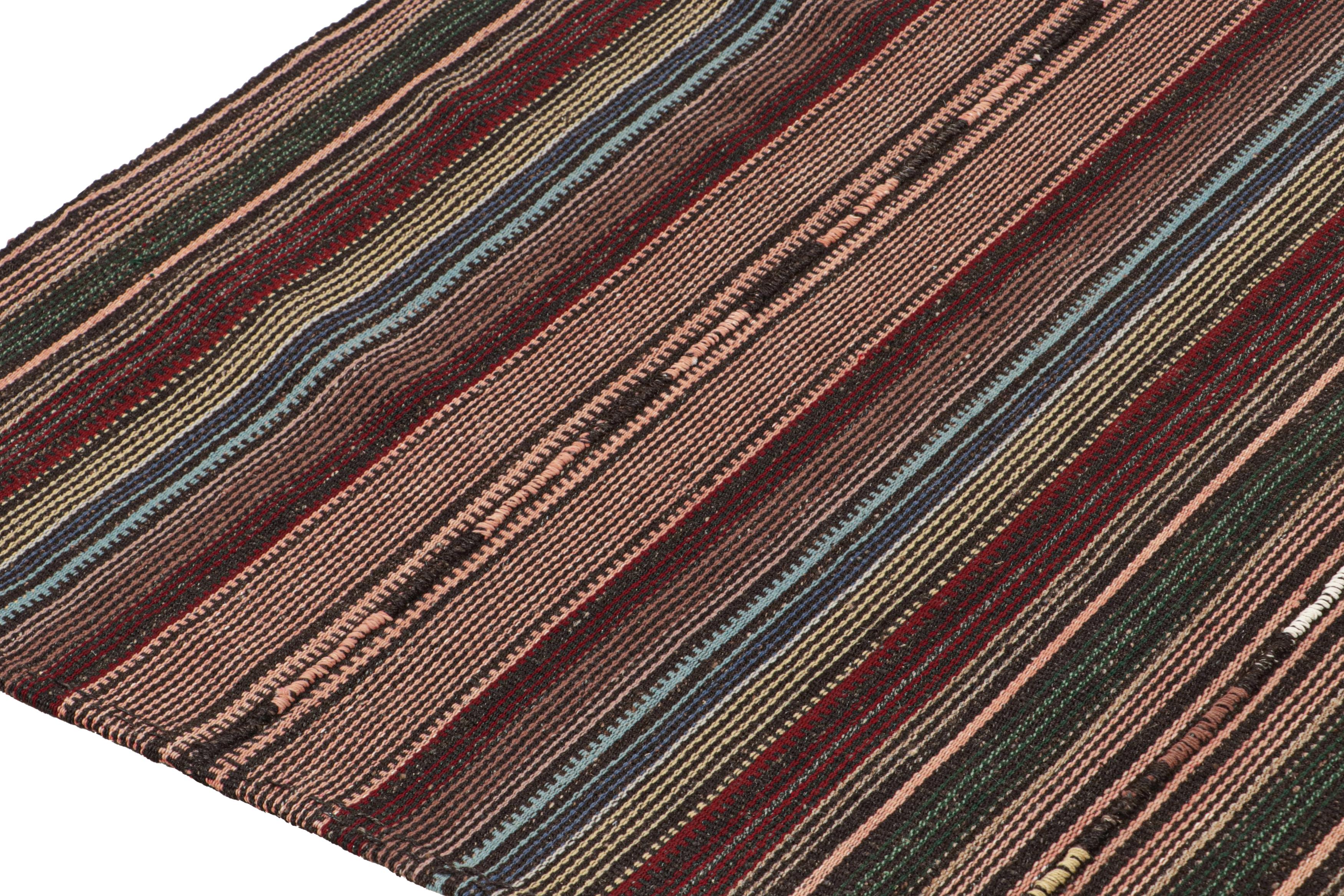 Mid-20th Century Vintage Shahsavan Persian Palas Kilim in Red, Pink, Blue Stripes by Rug & Killm For Sale