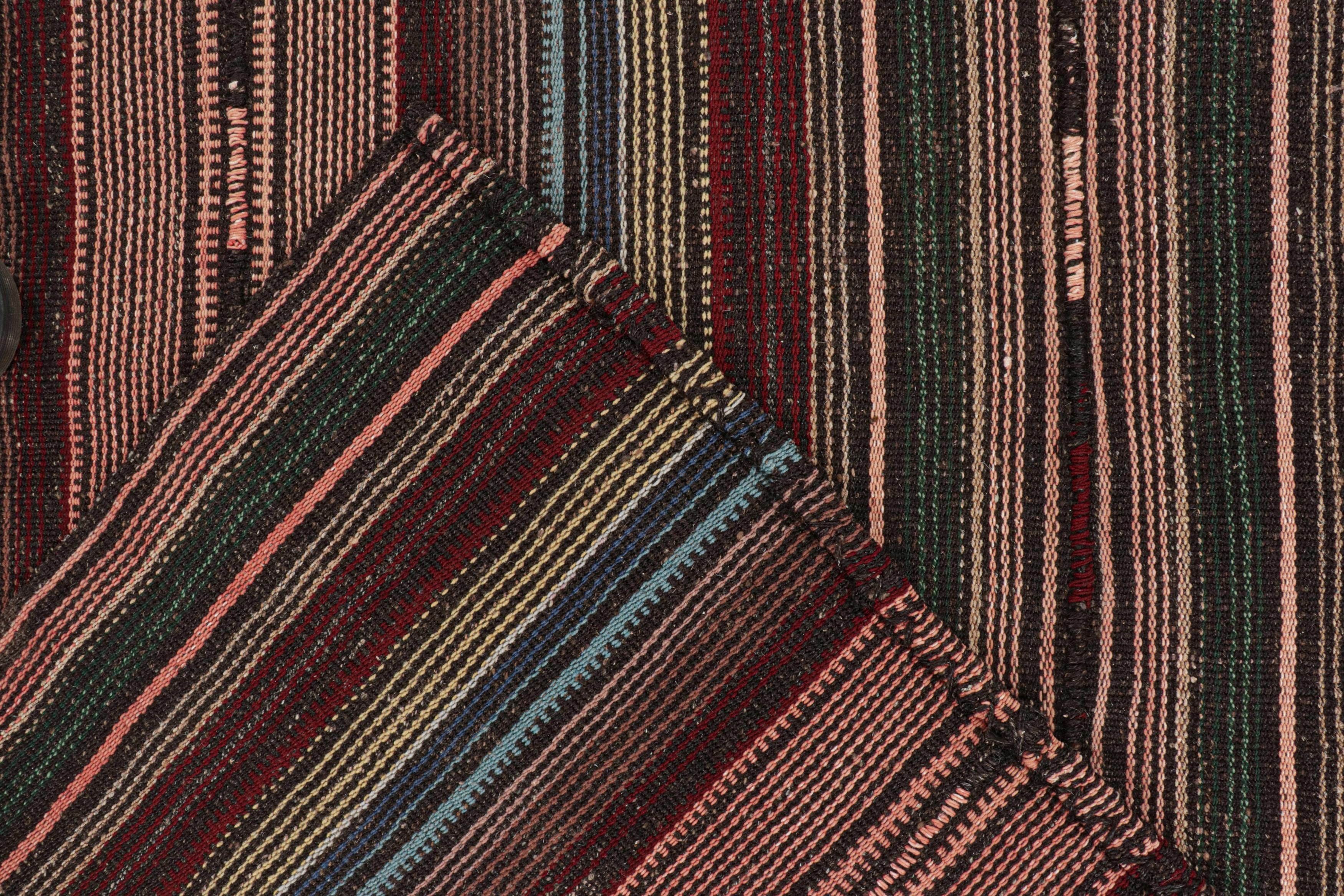 Wool Vintage Shahsavan Persian Palas Kilim in Red, Pink, Blue Stripes by Rug & Killm For Sale