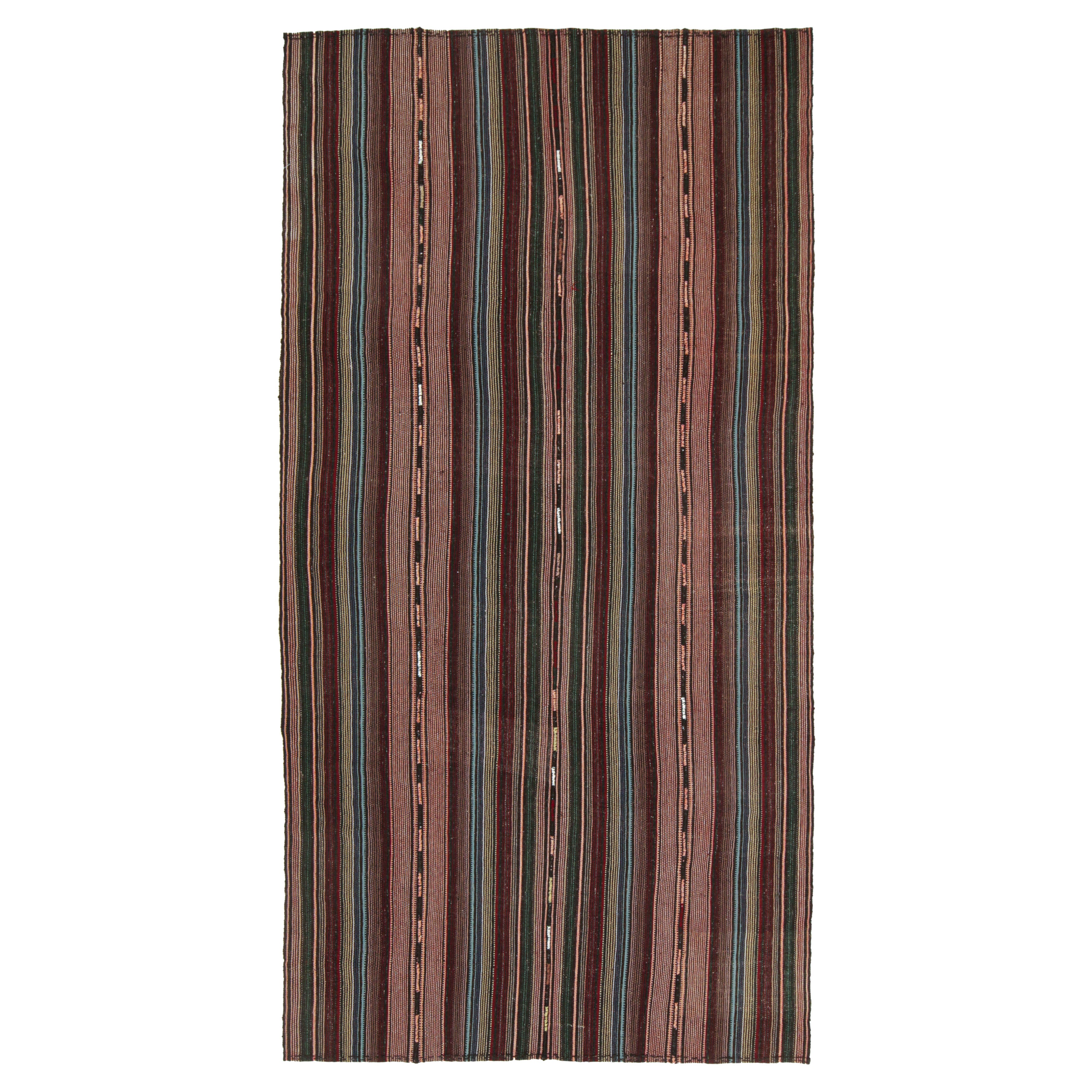 Vintage Shahsavan Persian Palas Kilim in Red, Pink, Blue Stripes by Rug & Killm For Sale