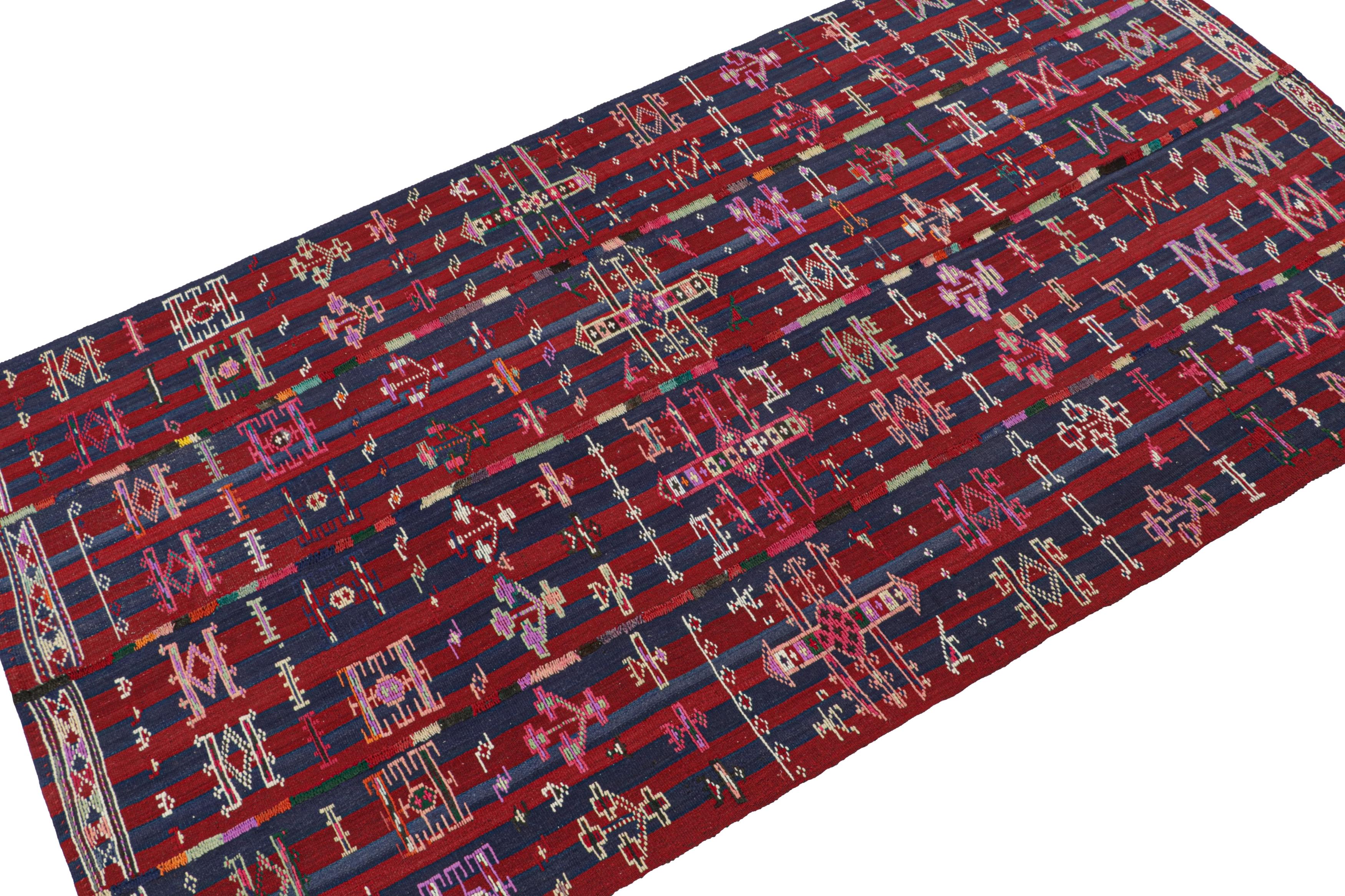 Hand-Woven Vintage Shahsavan Shilaki Persian Kilim runner in Red & Blue by Rug & Kilim For Sale