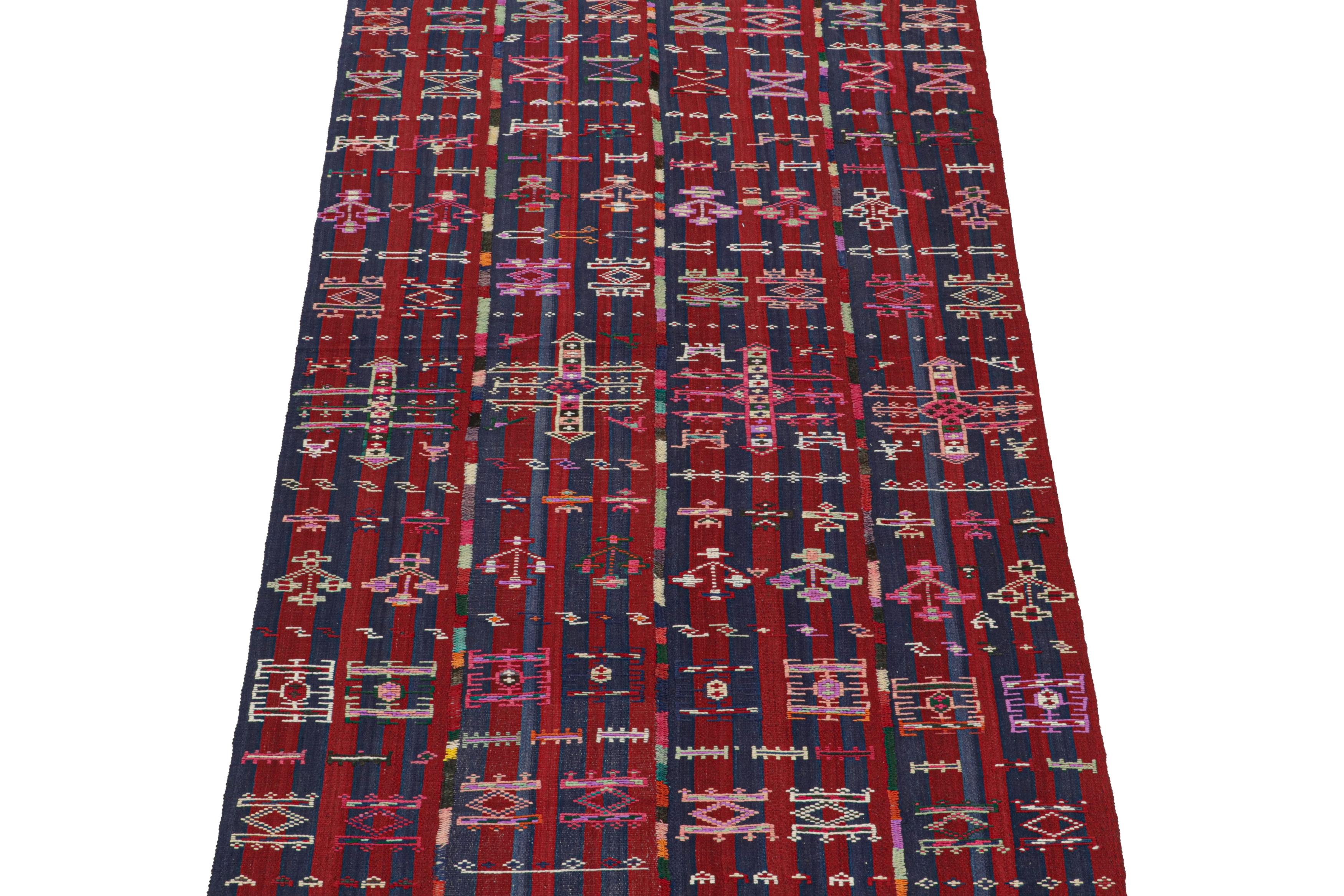 Vintage Shahsavan Shilaki Persian Kilim runner in Red & Blue by Rug & Kilim In Good Condition For Sale In Long Island City, NY