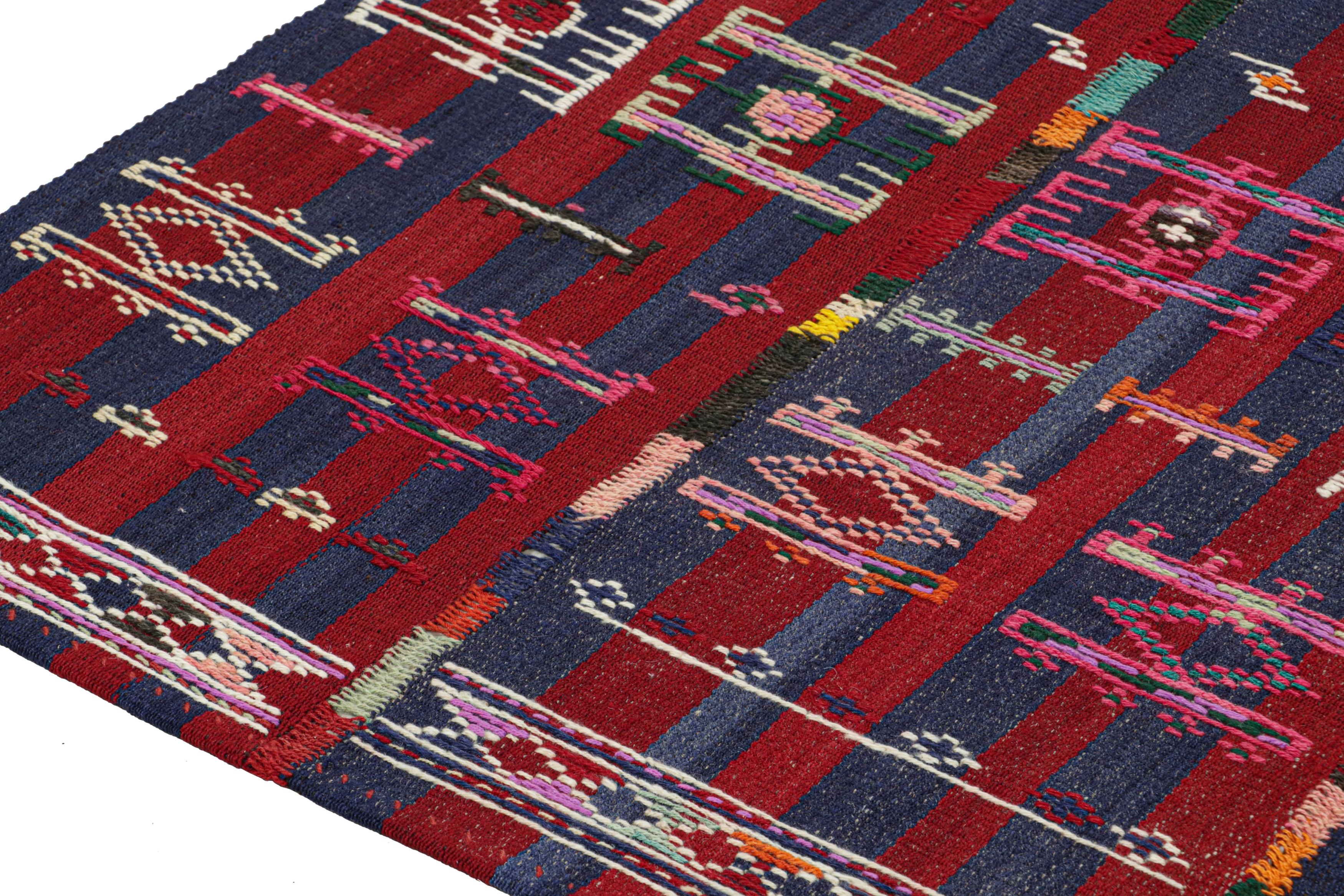 Mid-20th Century Vintage Shahsavan Shilaki Persian Kilim runner in Red & Blue by Rug & Kilim For Sale