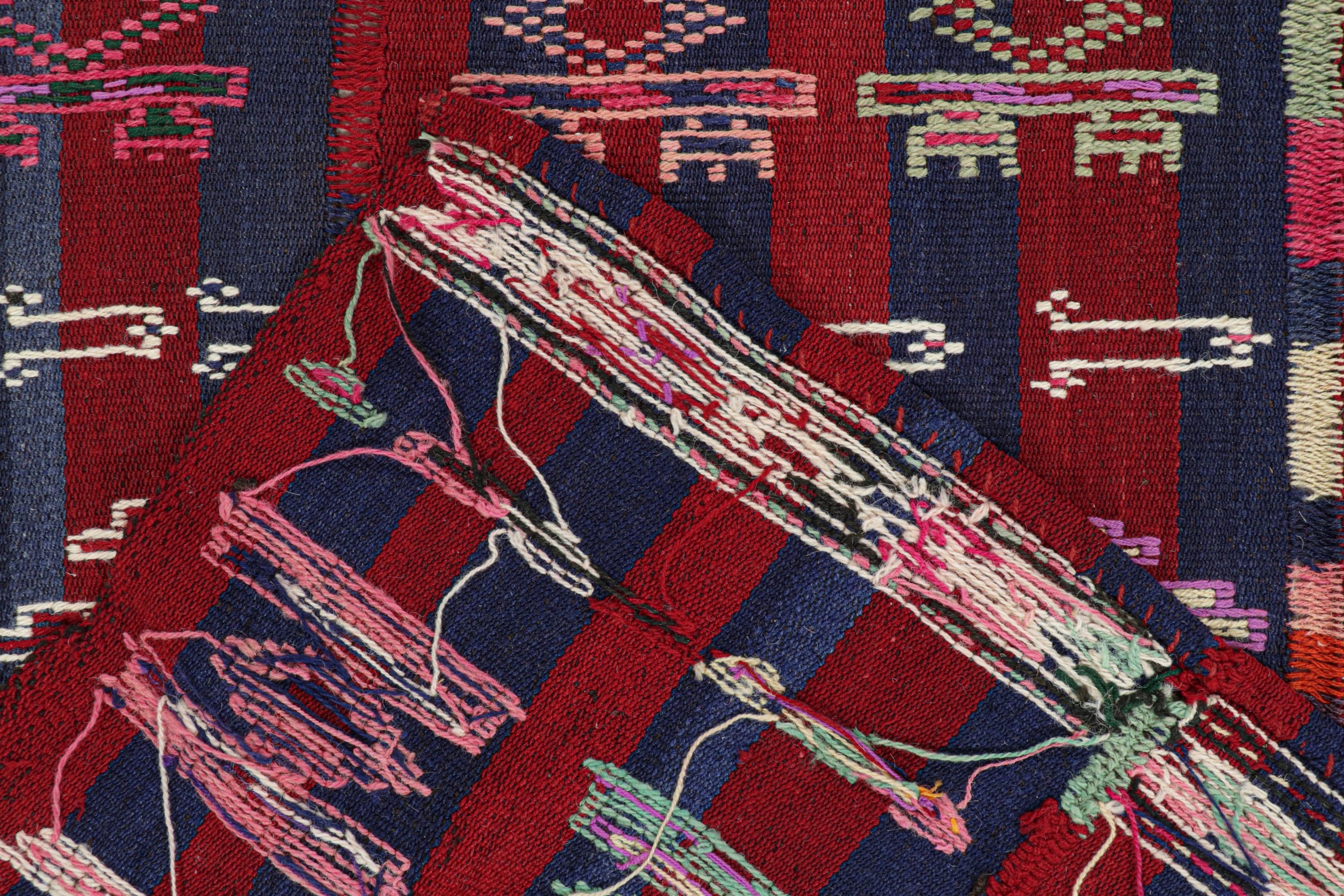 Wool Vintage Shahsavan Shilaki Persian Kilim runner in Red & Blue by Rug & Kilim For Sale