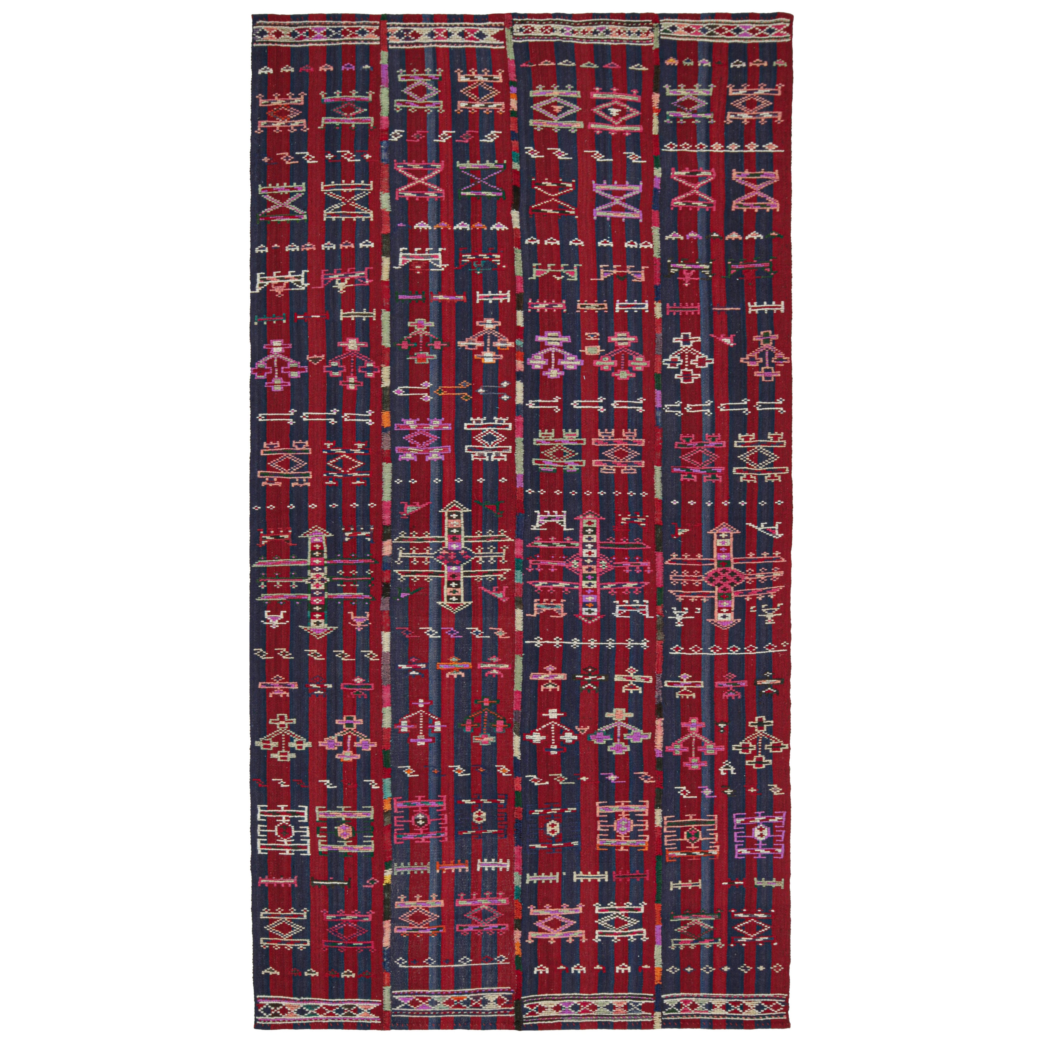 Vintage Shahsavan Shilaki Persian Kilim runner in Red & Blue by Rug & Kilim For Sale