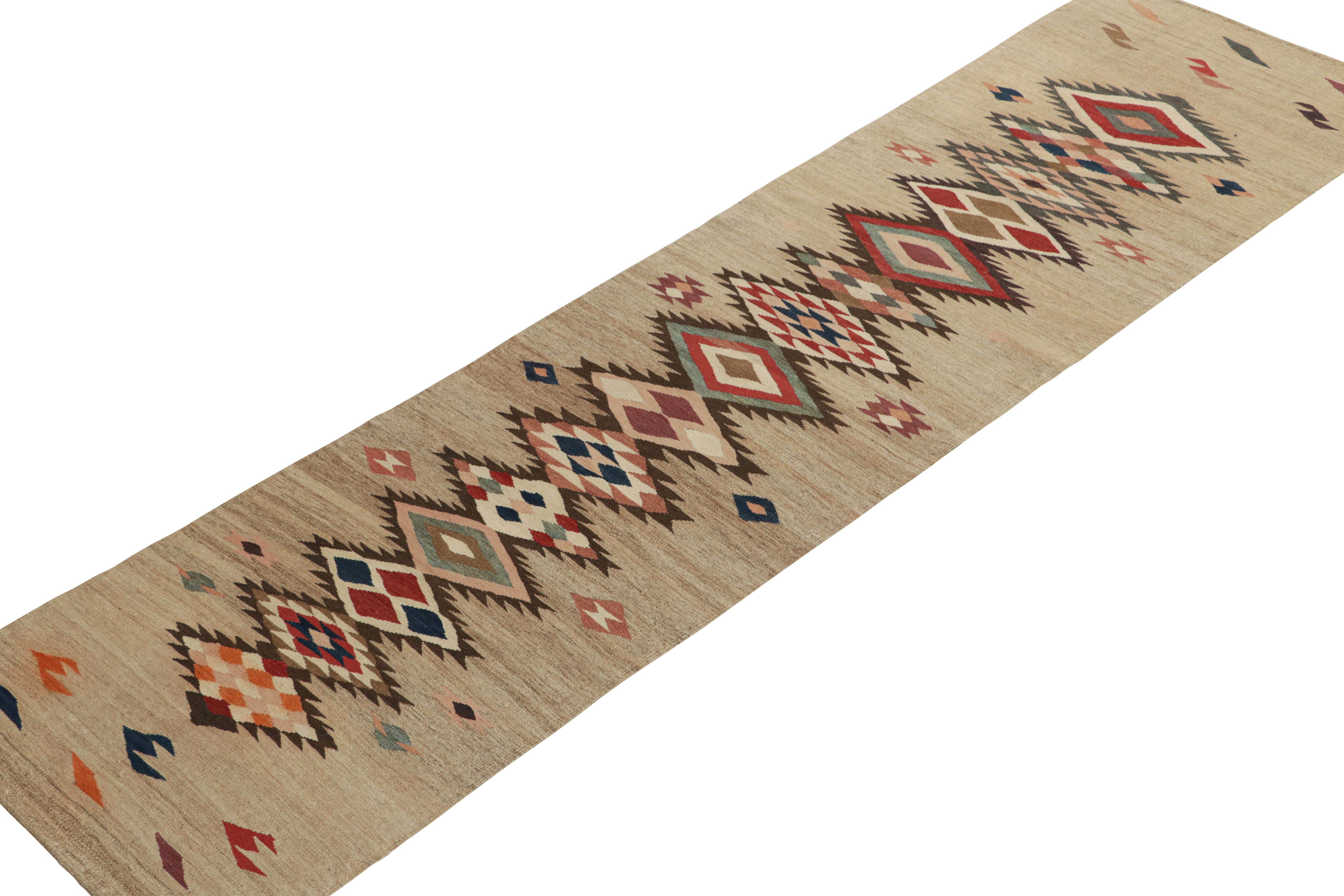 Turkish Vintage Shahsavan Tribal Kilim Runner in Polychromatic Patterns by Rug & Kilim For Sale