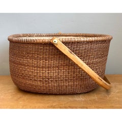 Vintage Shaker Handled Woven Rattan Basket
