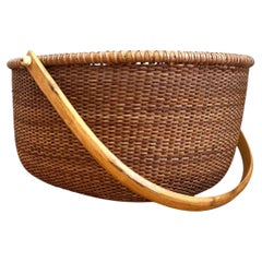 Vintage Shaker Handled Woven Rattan Basket