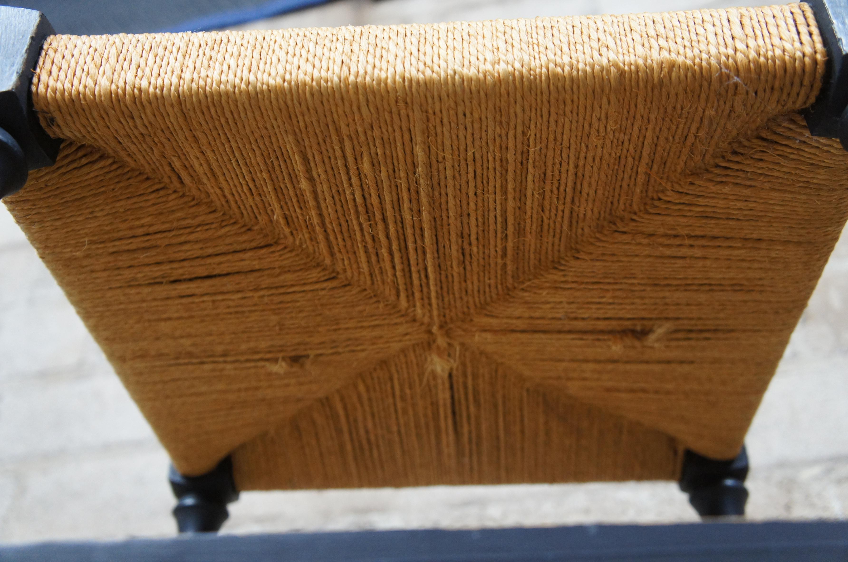 20th Century Vintage Shaker Style Woven Rush Seat Wood Foot Rest Stool Ottoman