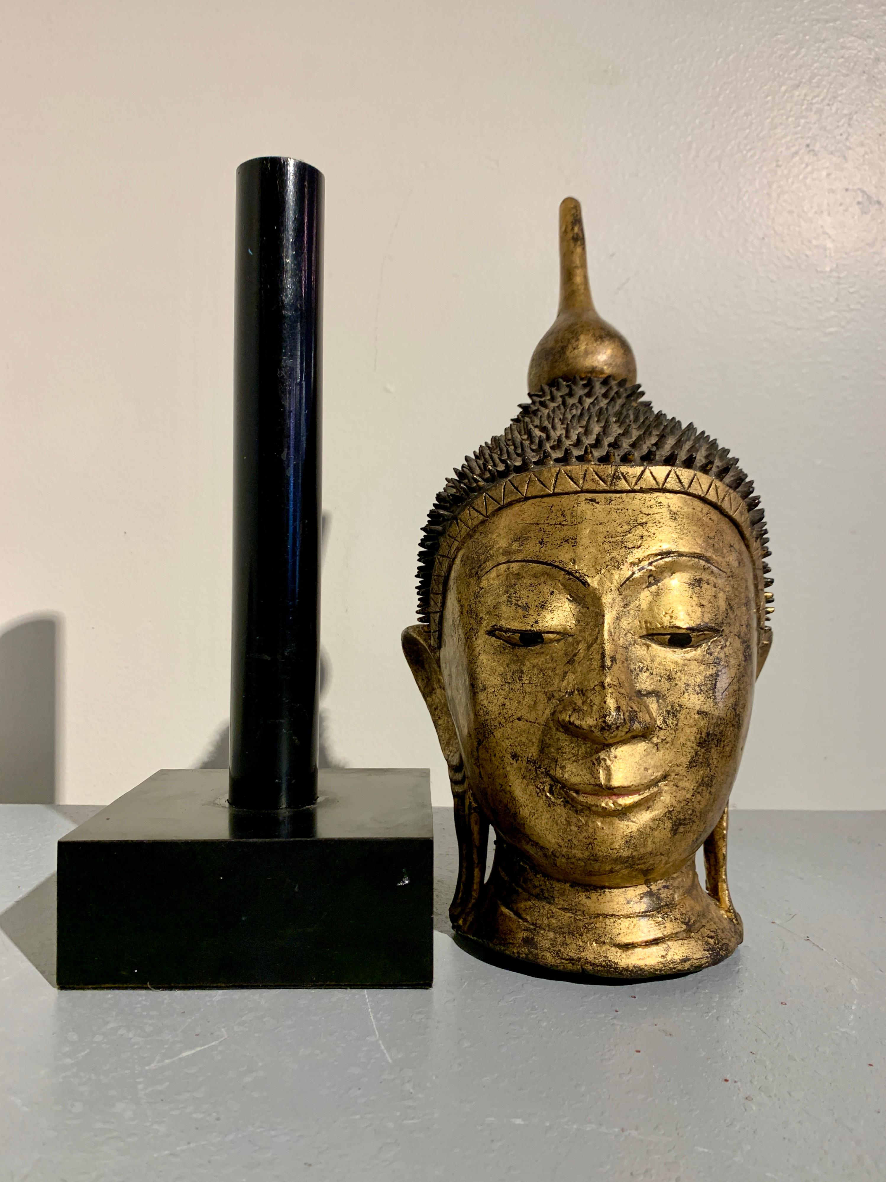 Vintage Shan Burmese Style Gilt Dry Lacquer Buddha Head, circa 1960s, Thailand For Sale 6