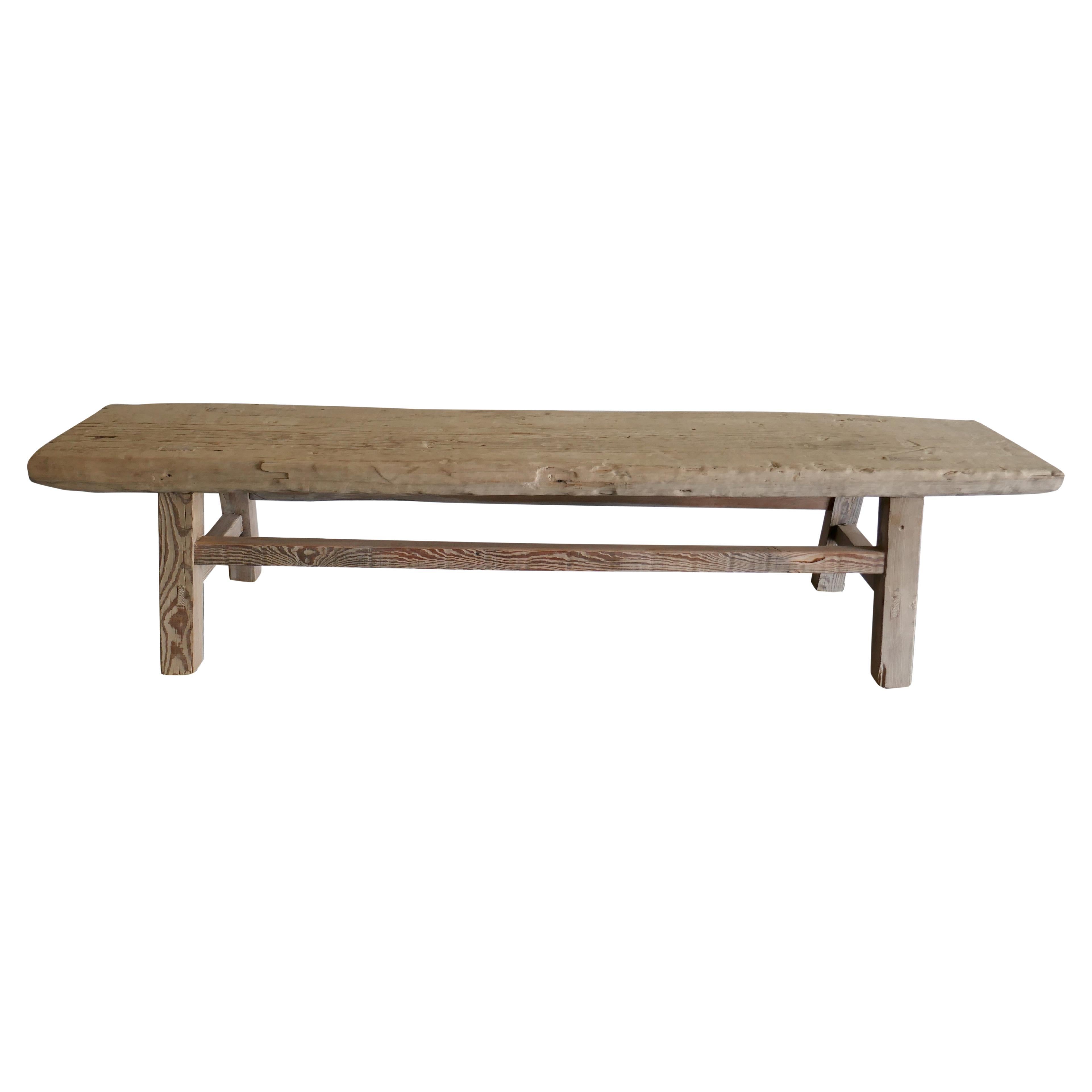 Beautiful authentic one-of-a-kind vintage Shandong bench/table. This very versatile statement piece shows natural age, wear character and patina with perfect imperfections throughout. Solidly built of elmwood, hand-carved and constructed of mortise