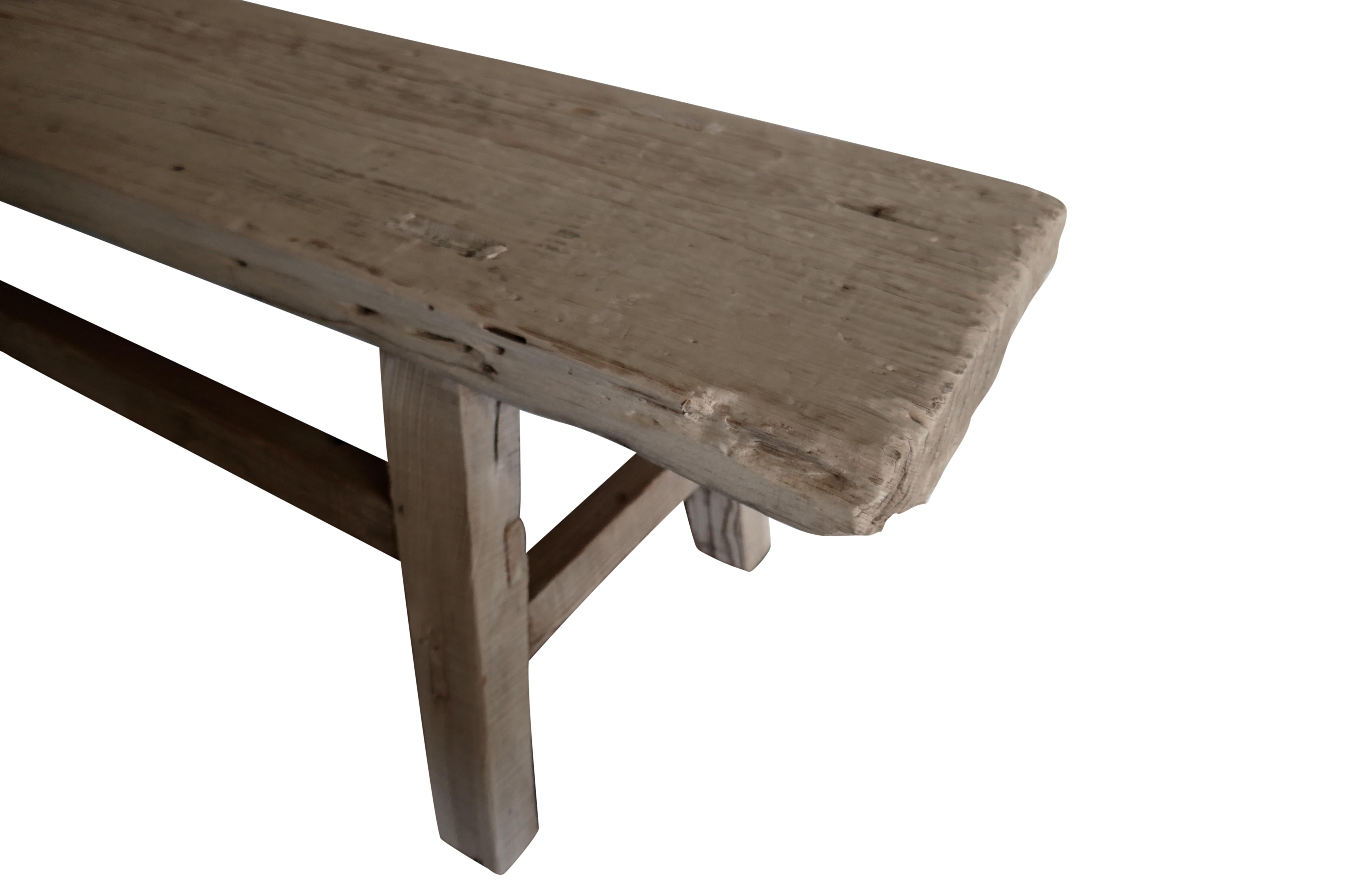 Hand-Carved Shandong Elmwood Bench / 75.5