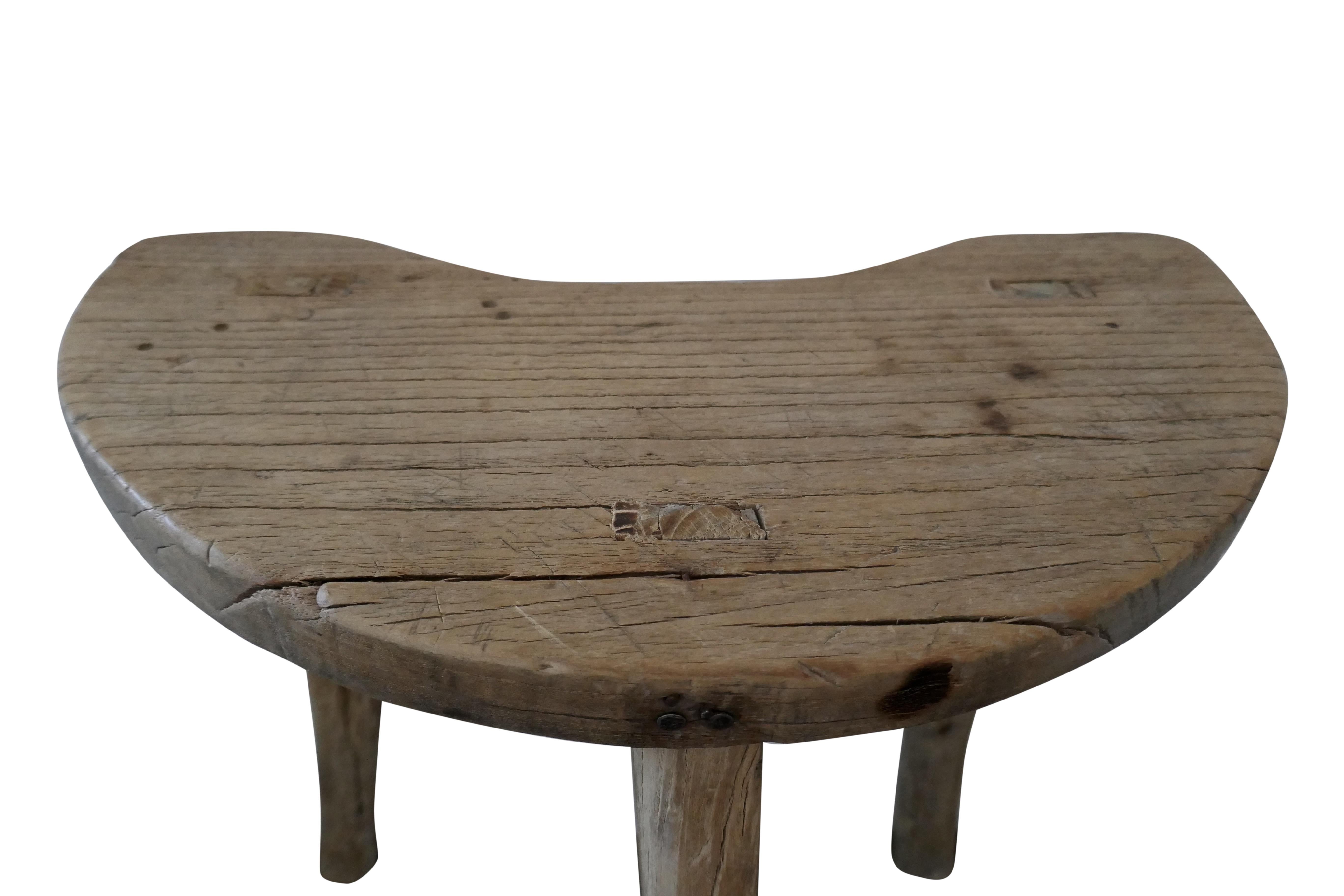 Hand-Carved Vintage Shandong Elmwood Stool/Accent Piece