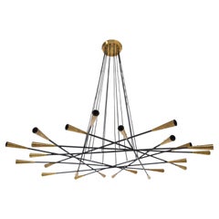 Vintage Shanghai Chandelier in Brass and Black Painted Brass