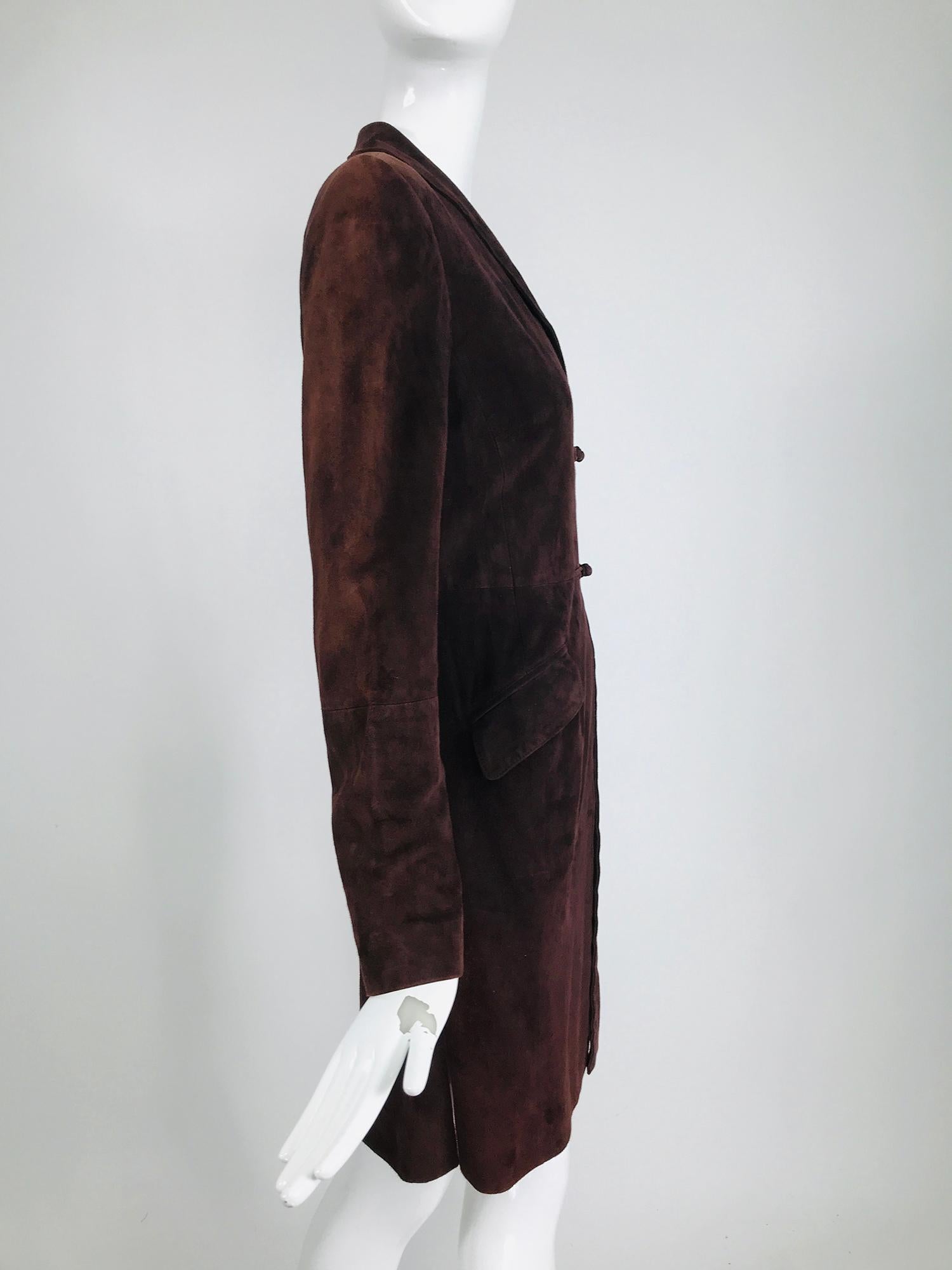 Black Vintage Shanghai Tang 1930s Inspired Wine Lamb Suede Coat 1990s