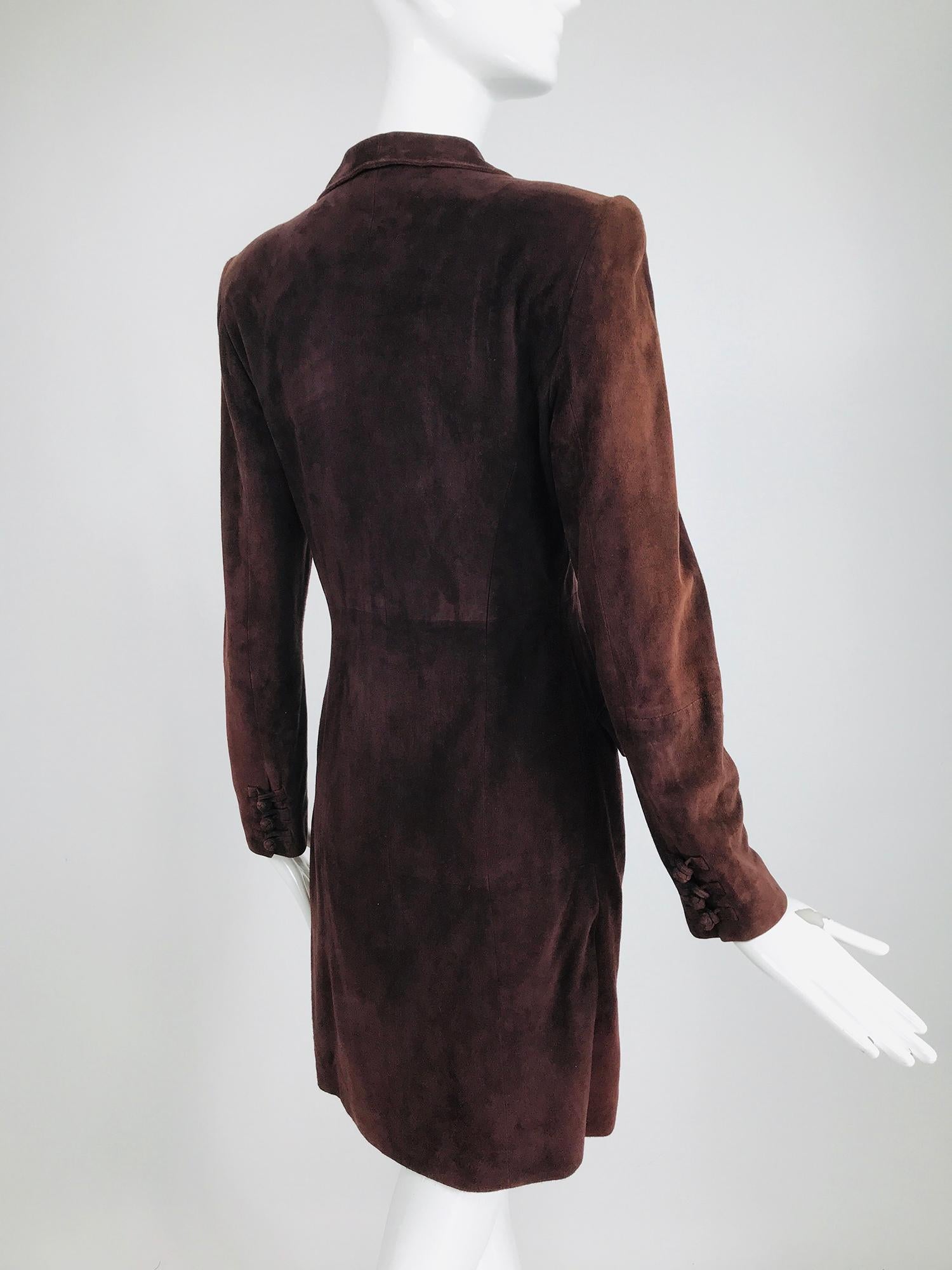 Vintage Shanghai Tang 1930s Inspired Wine Lamb Suede Coat 1990s In Good Condition In West Palm Beach, FL