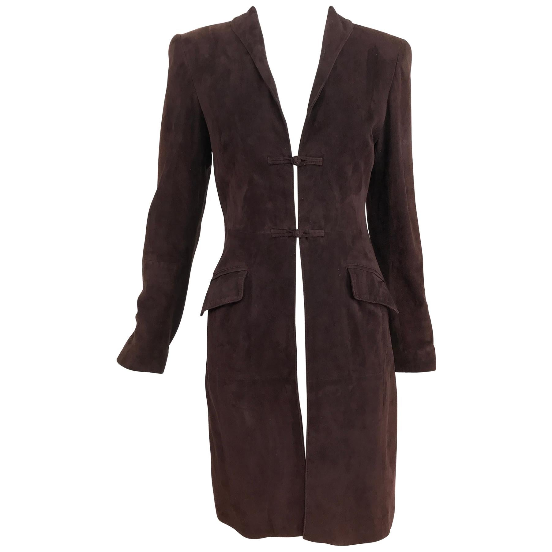 Vintage Shanghai Tang 1930s Inspired Wine Lamb Suede Coat 1990s