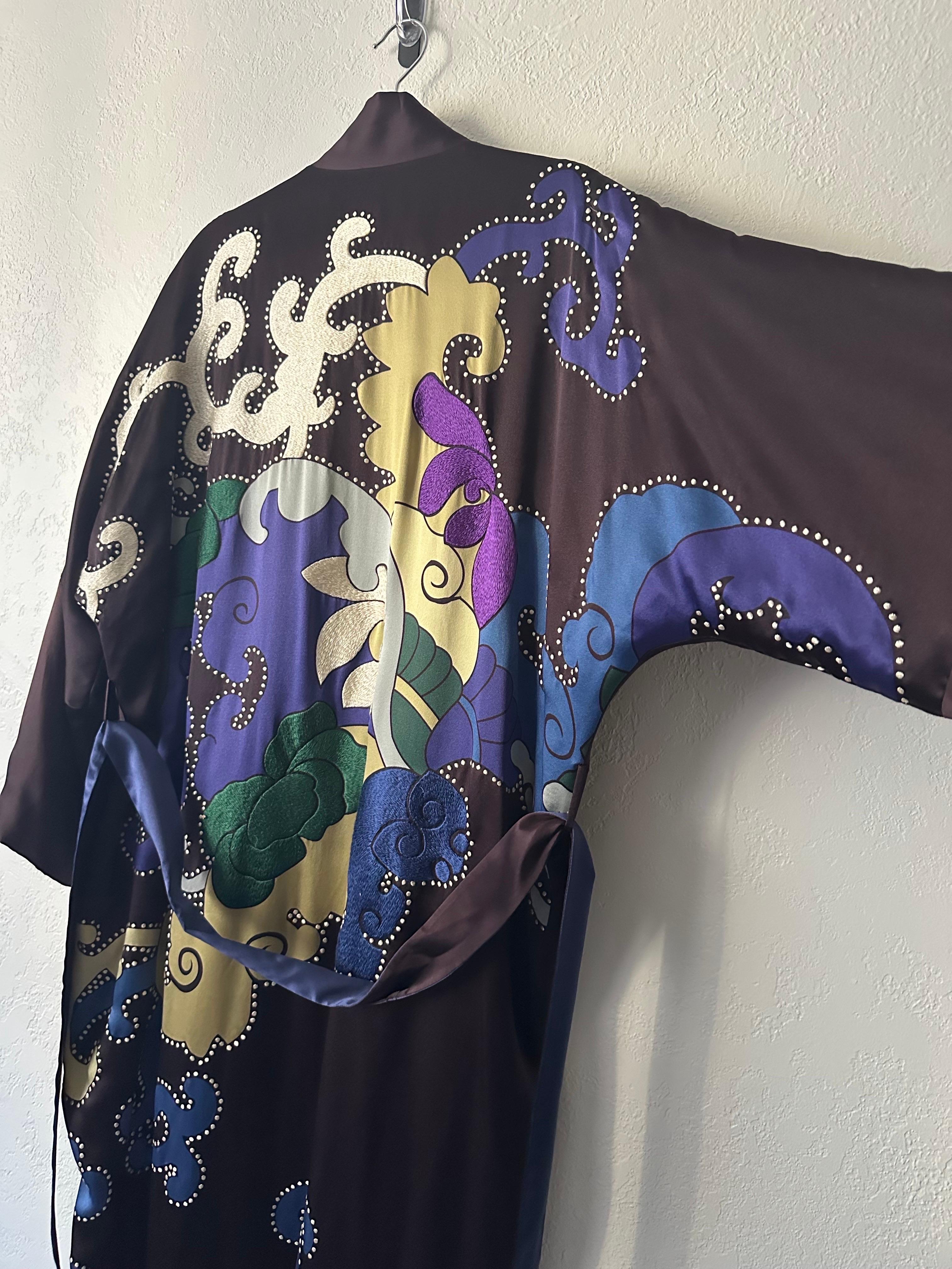 Vintage Shanghai Tang Silk Robe Chocolate Brown Embroidered Dragon ...