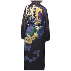 Vintage Shanghai Tang Silk Robe Chocolate Brown Embroidered Dragon Cloud Design