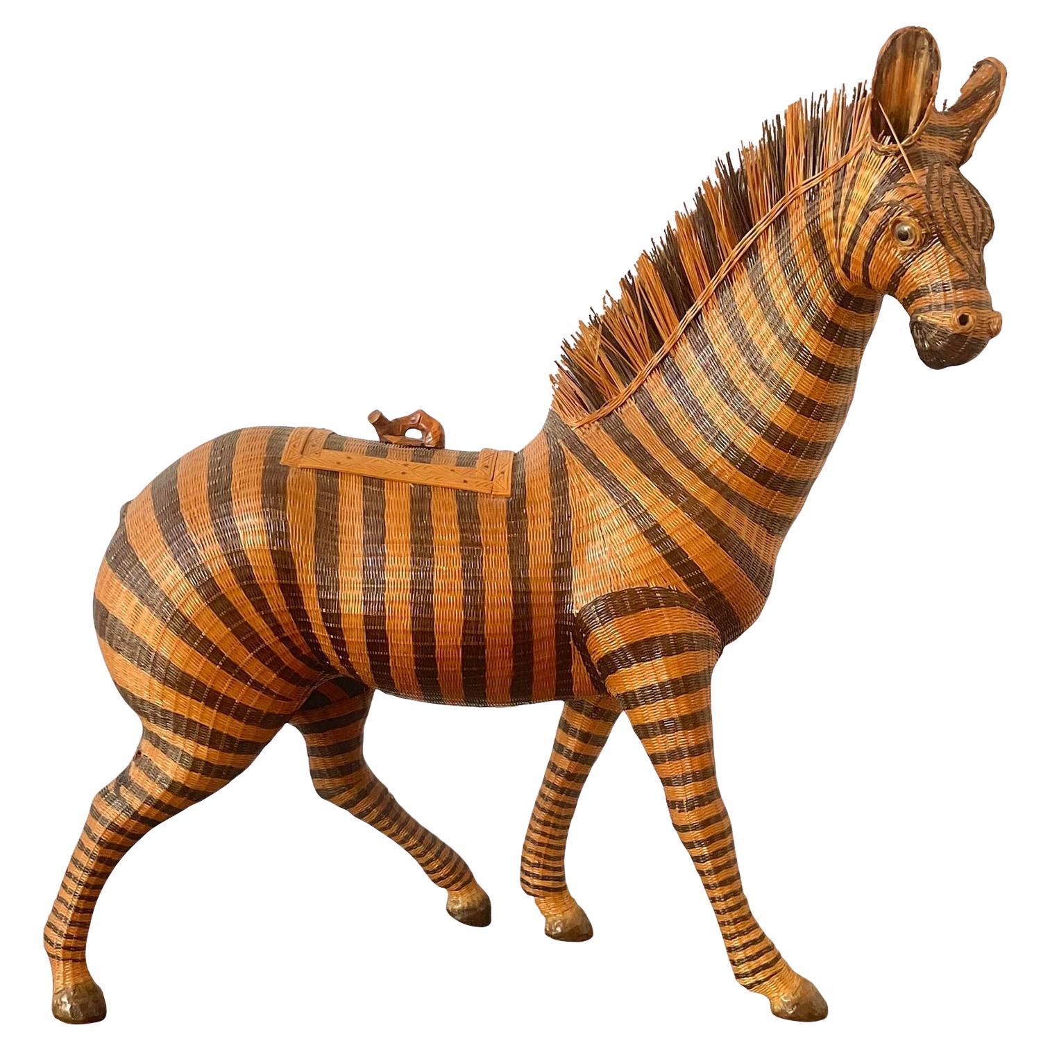Vintage Shanghai Weave Zebra Basket