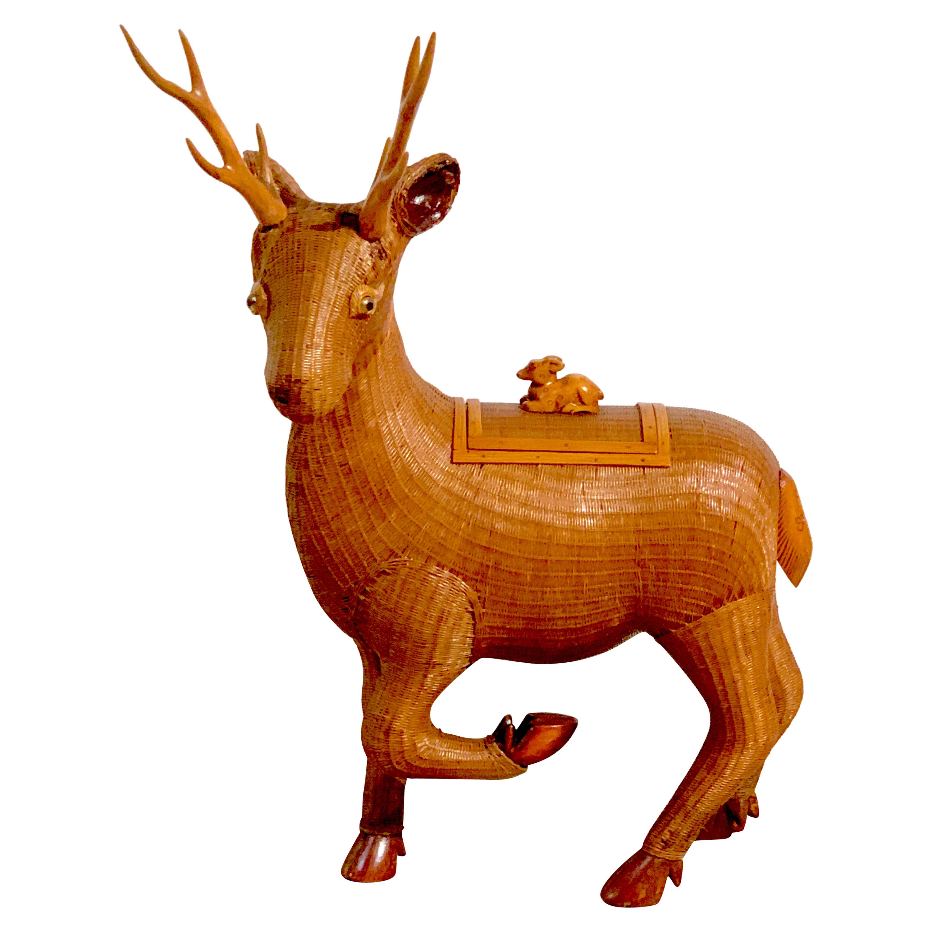 Vintage Shanghai Woven Rattan and Reed Deer Box For Sale