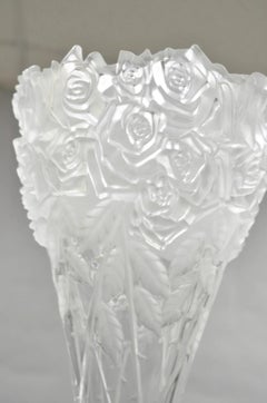 Vintage Shannon Crystal Glass 3D Rose Tall Sculpted Vase Made by Godinger