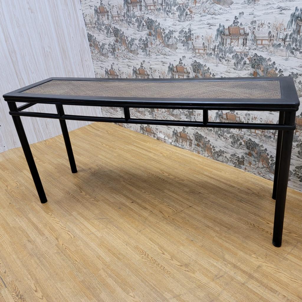 black and wicker console table