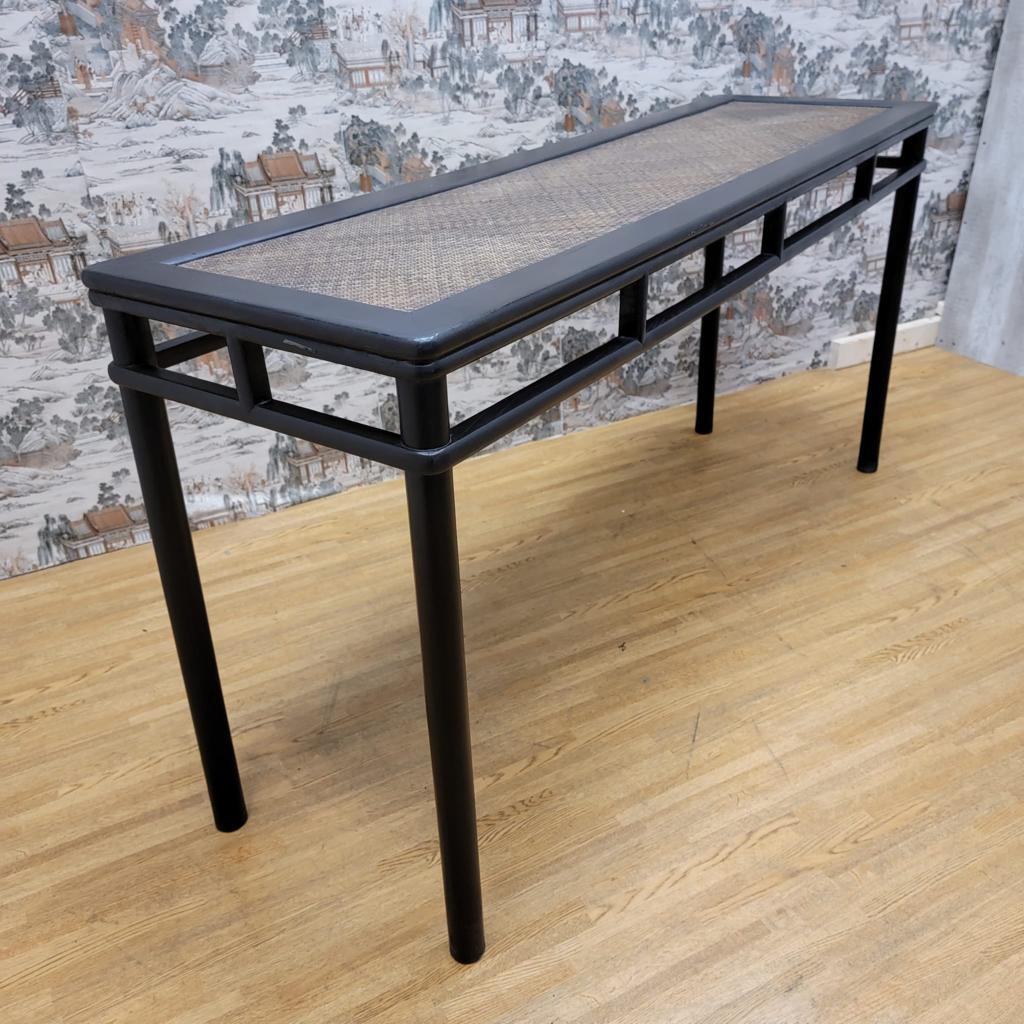 Vintage Shanxi Province Black Lacquer Wicker Rattan Altar Table For