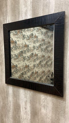 Vintage Shanxi Province Black Linen Wrapped Square Mirror