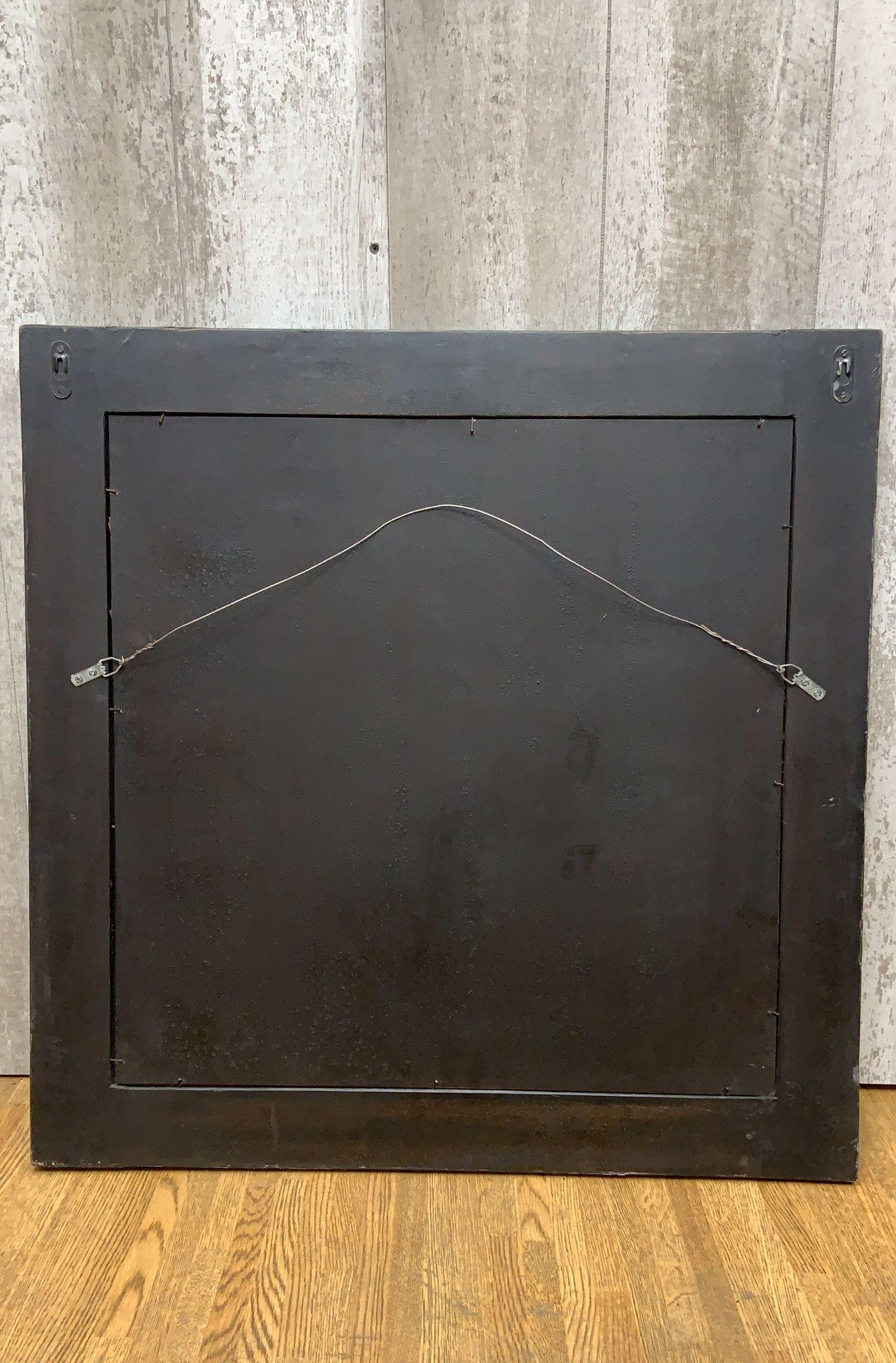 Vintage Shanxi Province Black Linen Wrapped Square Mirror In Good Condition For Sale In Chicago, IL