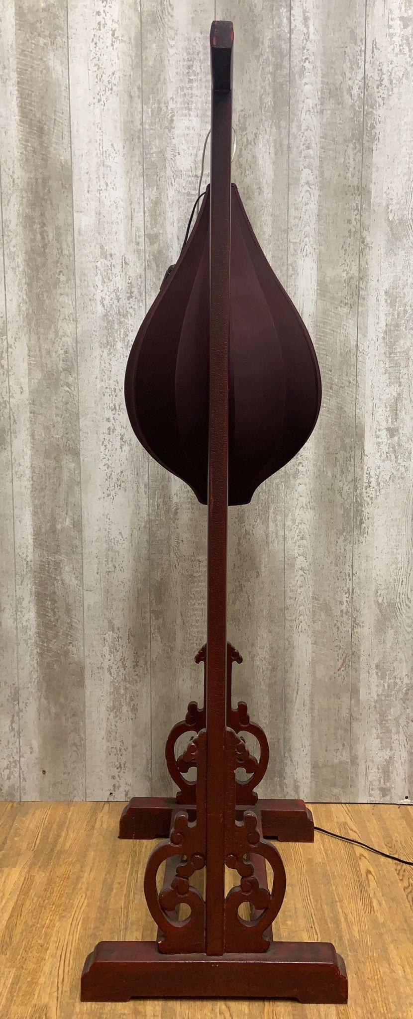 Hand-Carved Vintage Shanxi Province Elm Red Lantern Floor Lamp For Sale