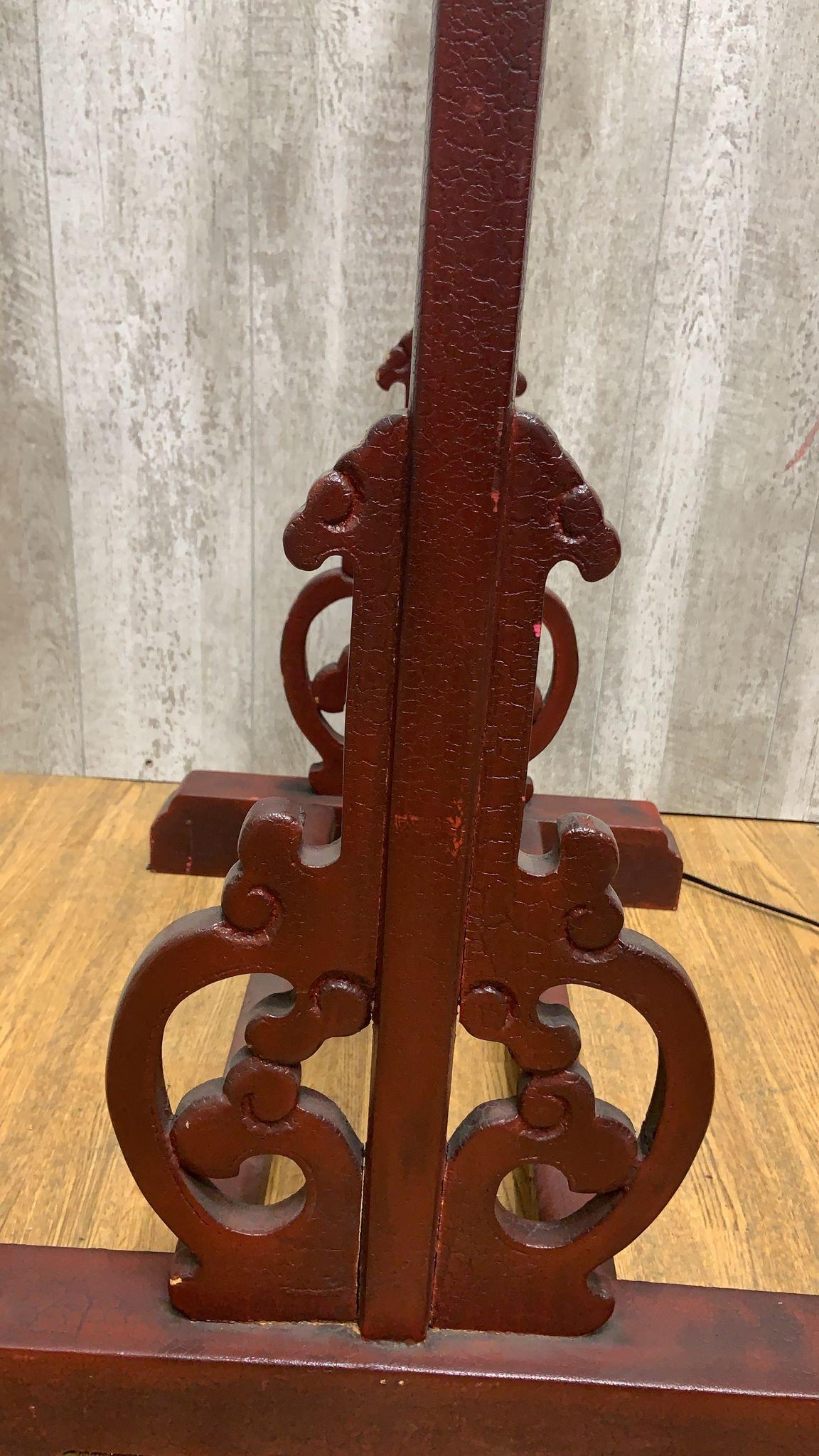Vintage Shanxi Province Elm Red Lantern Floor Lamp In Good Condition For Sale In Chicago, IL