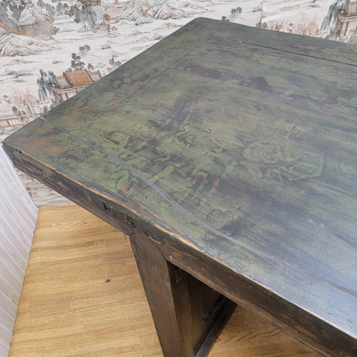 Vintage Shanxi Province Long Elm Calligraphy Table With Carved Legs

Circa: 1950

Dimensions:

W: 112