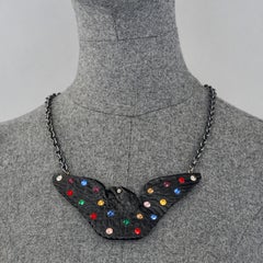 Vintage SHARRA PAGANO Jewelled Black Enamel Eagle Necklace