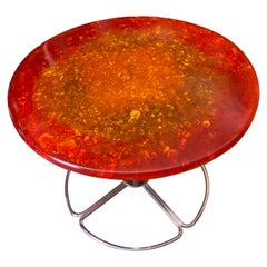 Vintage Shattaline Space Age Modern Orange Circular Side / Coffee Table 1960s