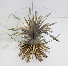 Vintage French Sheaf of Wheat Side Table Glass Top and Gilt Metal