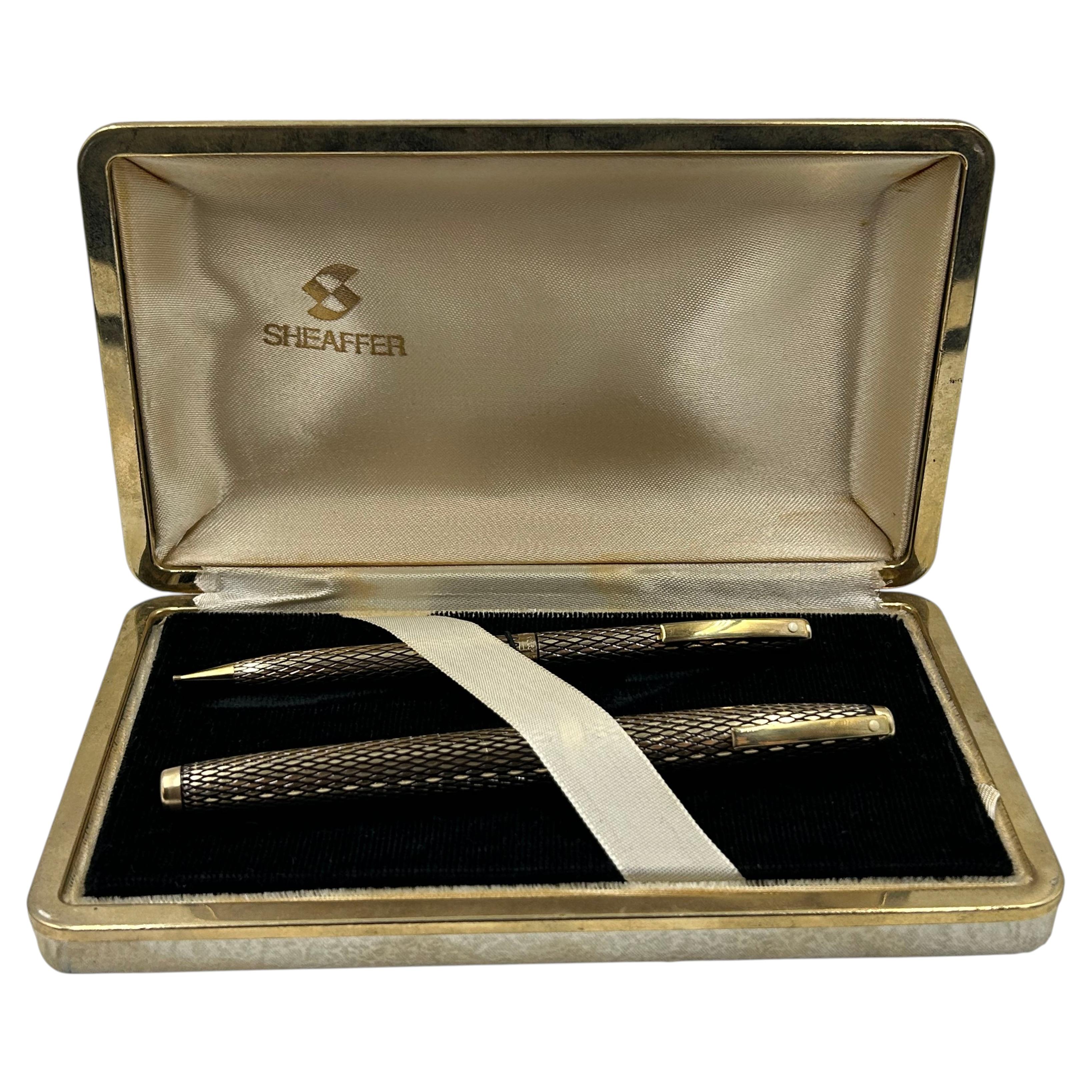 Vintage Sheaffer Fountain Pen and Ballpoint Pen Set in 12K Gold Filled Diamond P